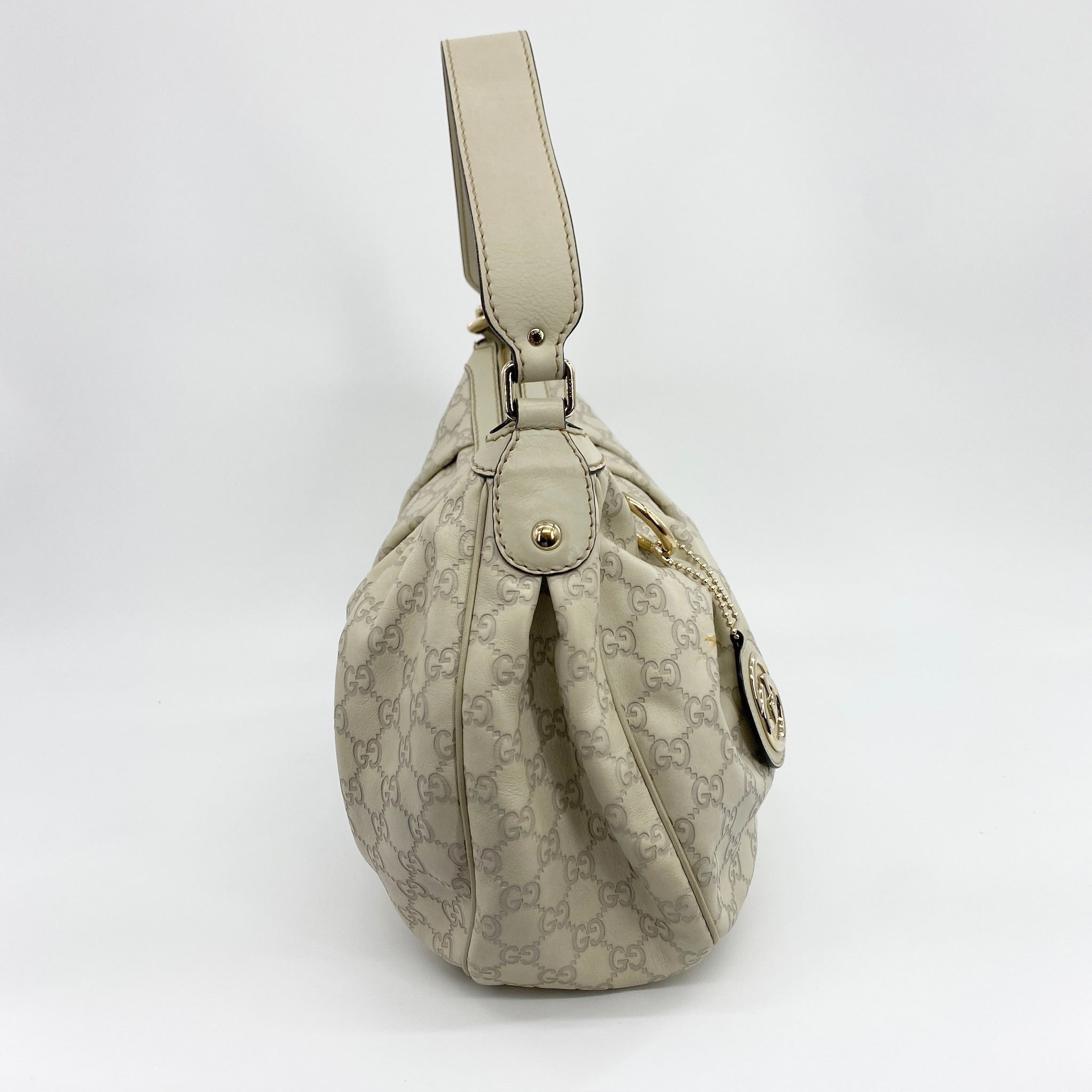 Leather Monogram Sukey Hobo Bag Beige