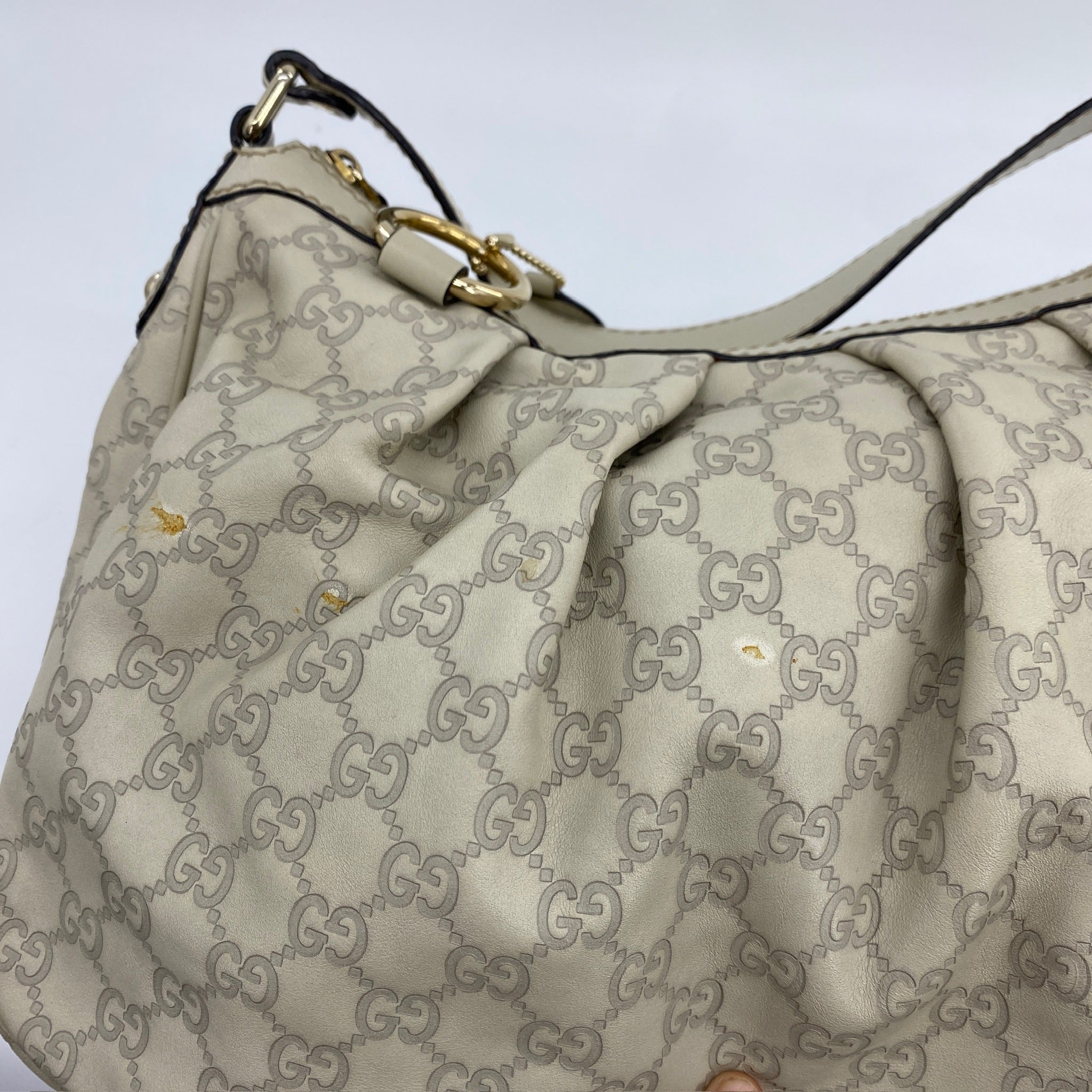 Leather Monogram Sukey Hobo Bag Beige