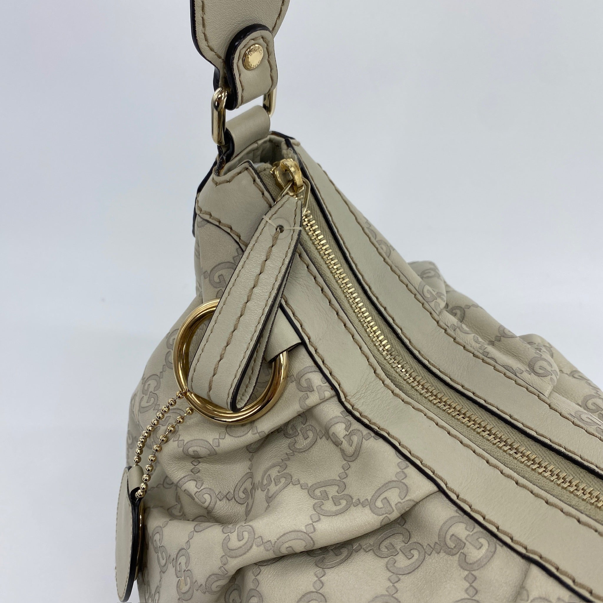 Leather Monogram Sukey Hobo Bag Beige