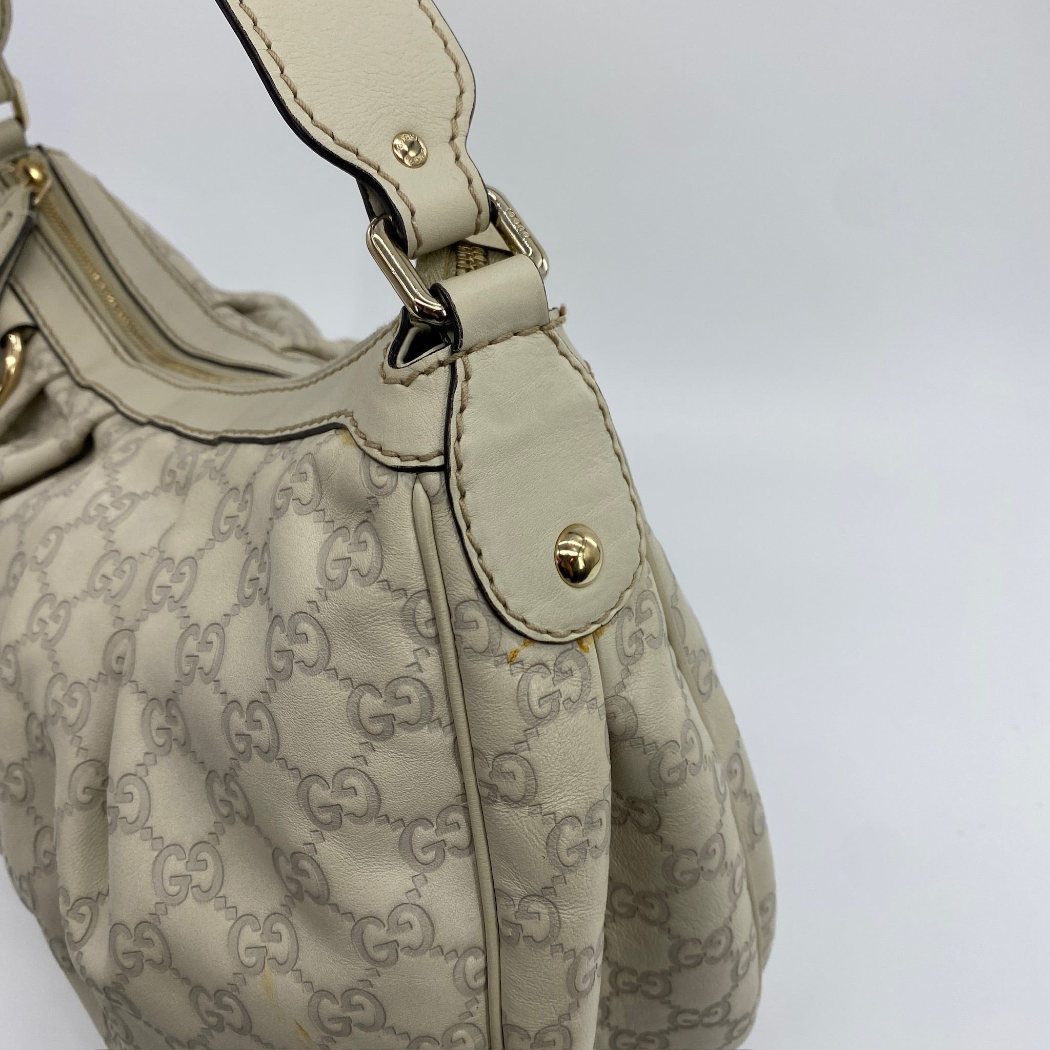 Leather Monogram Sukey Hobo Bag Beige