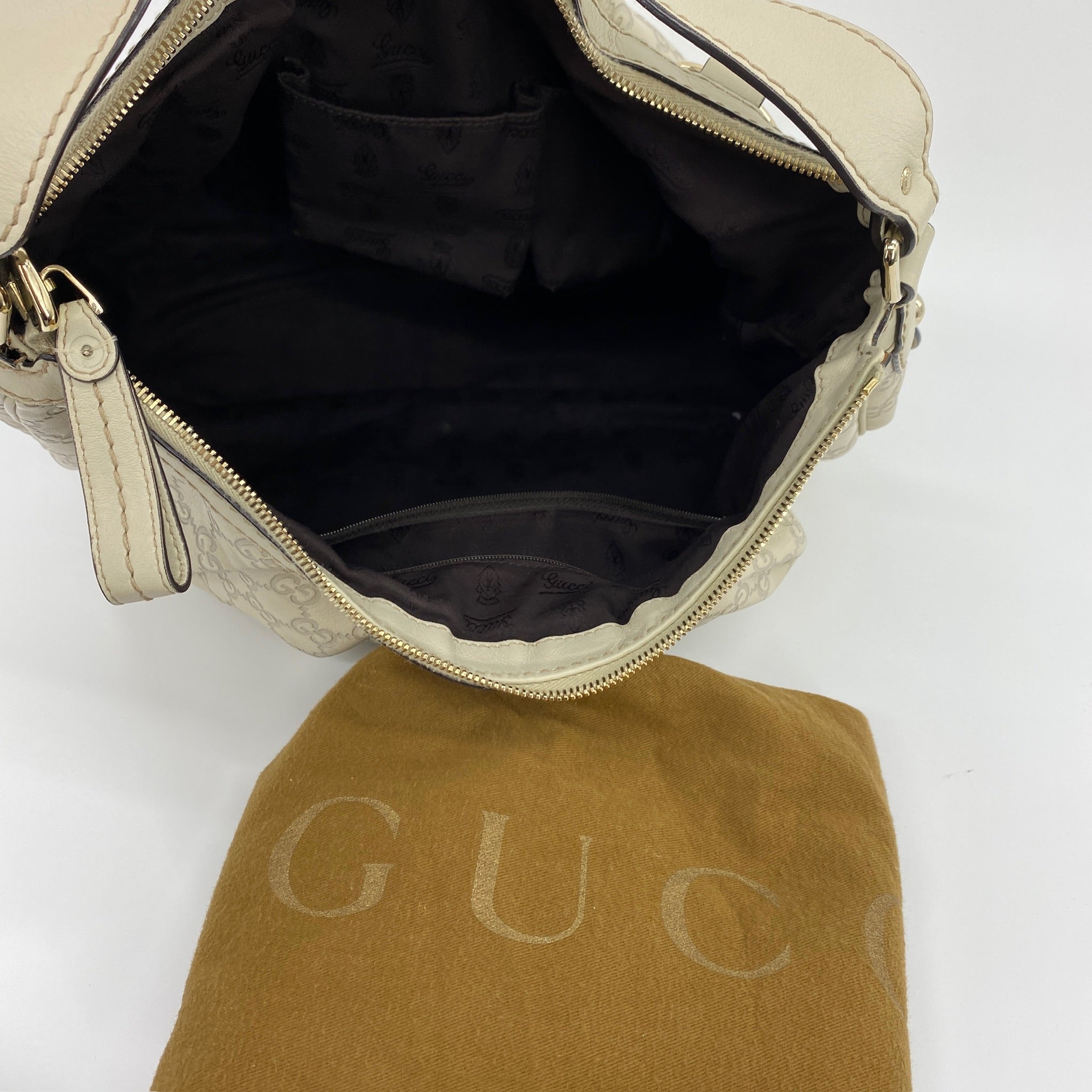 Leather Monogram Sukey Hobo Bag Beige
