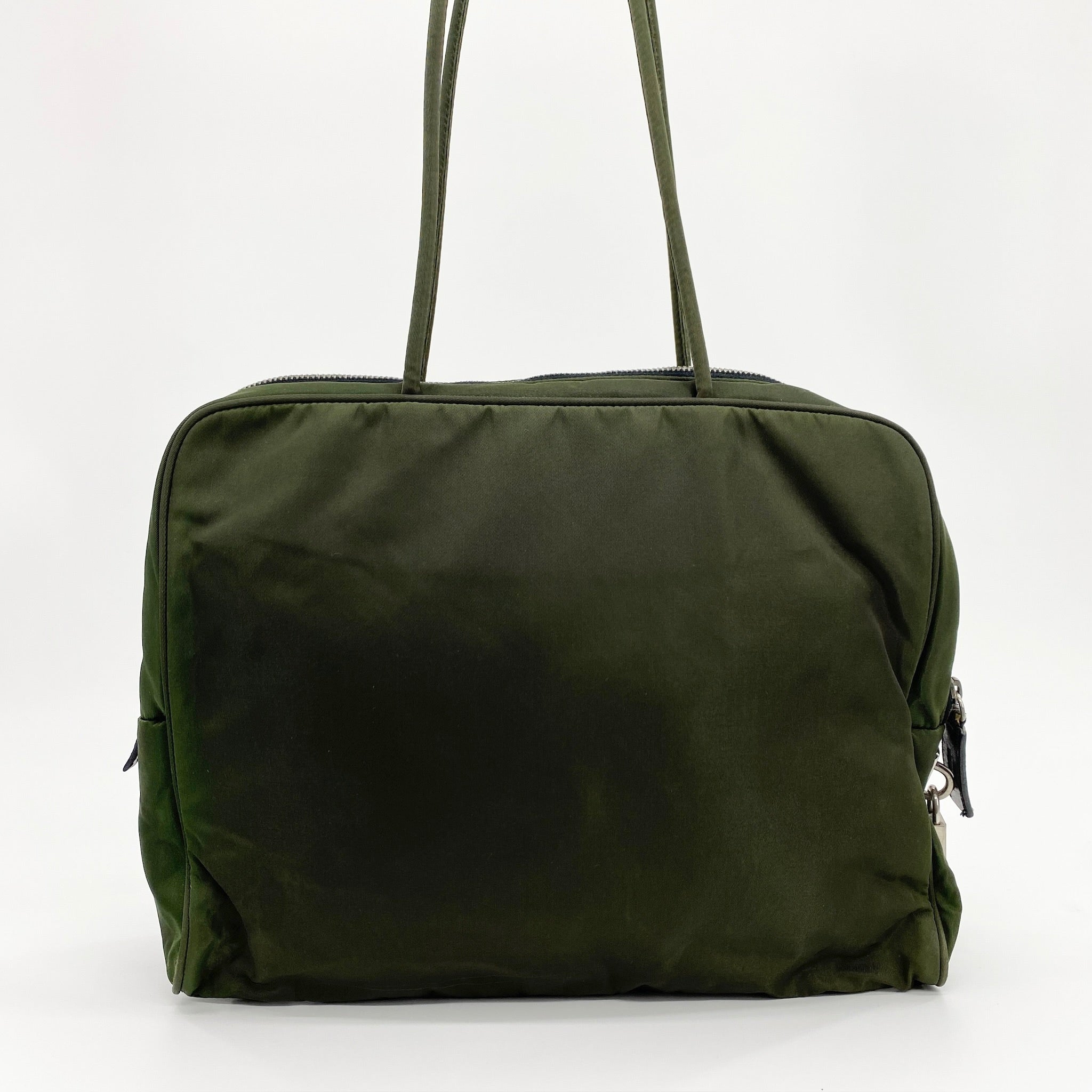 Nylon Laptop Shoulder Bag Dark Green