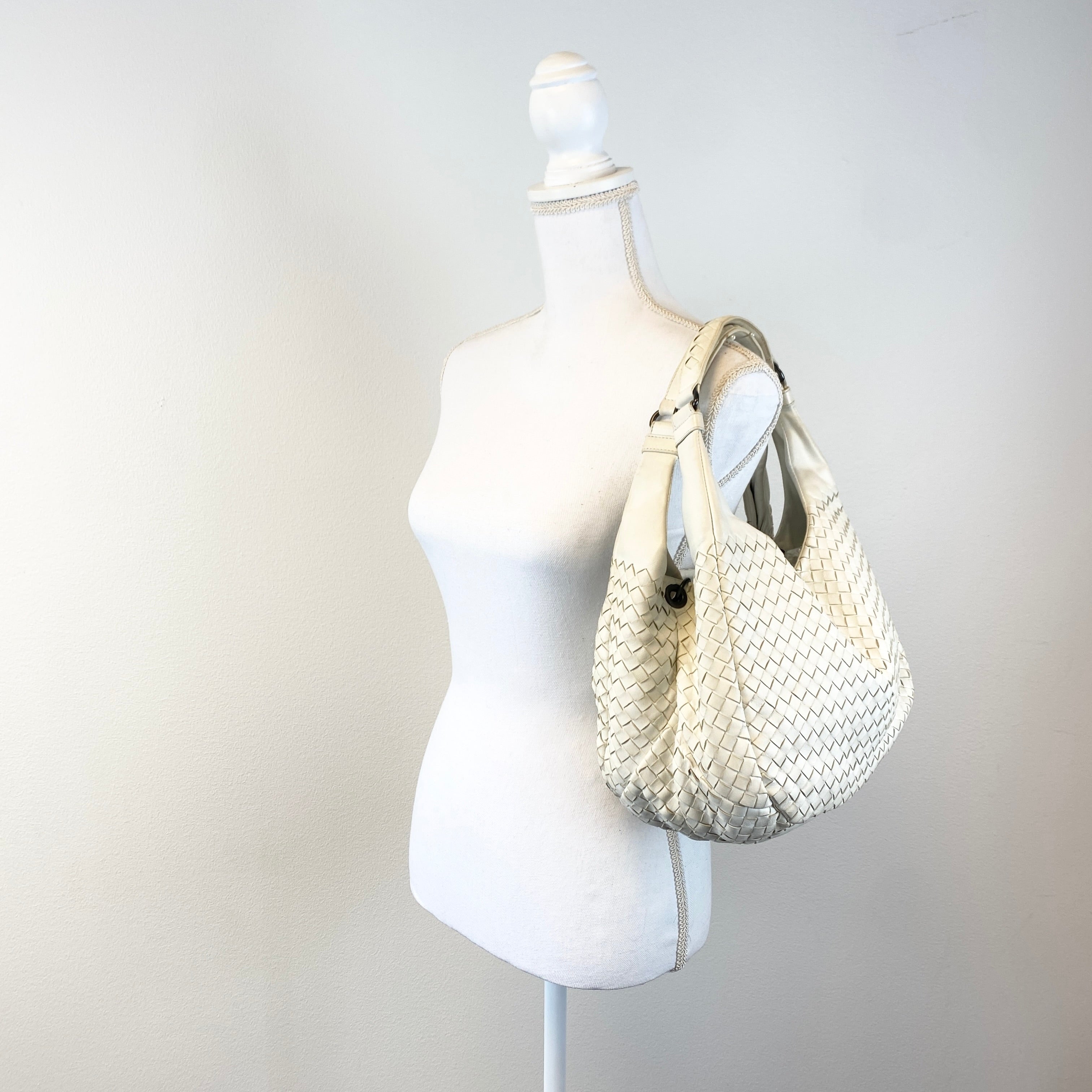 Campana Intrecciato Hobo Shoulder Bag White