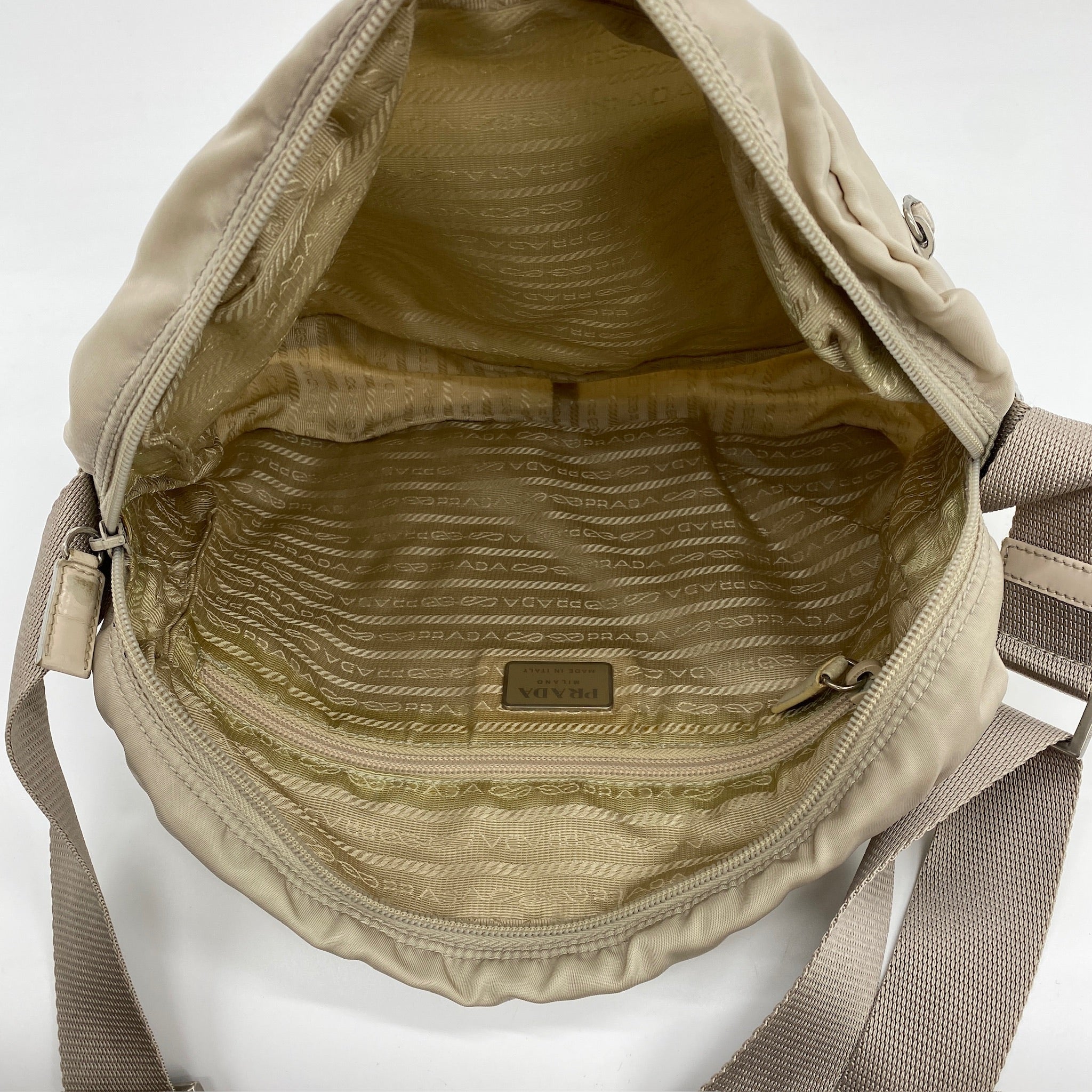 Nylon Messenger Crossbody Beige