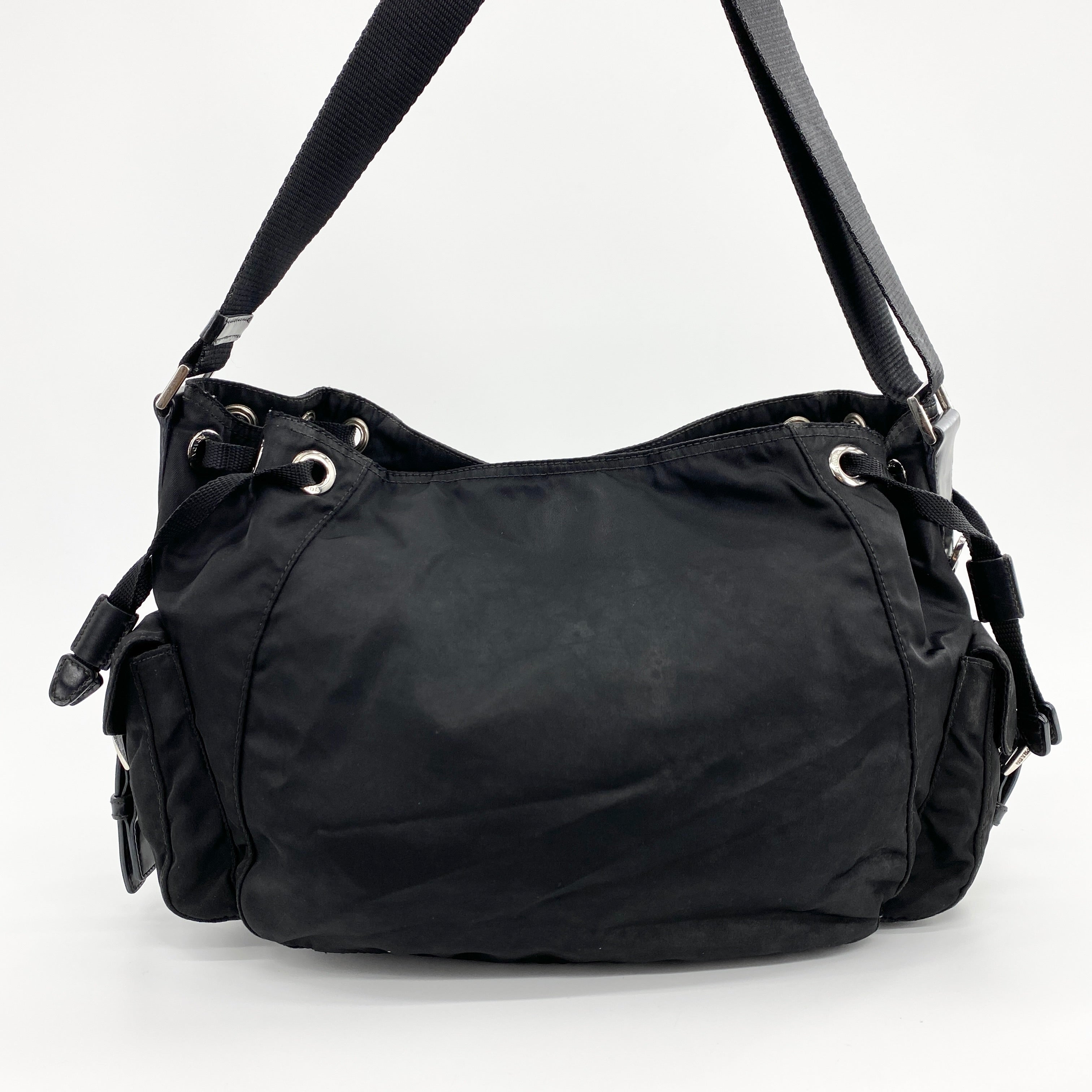 Nylon Hobo Crossbody Bag Black