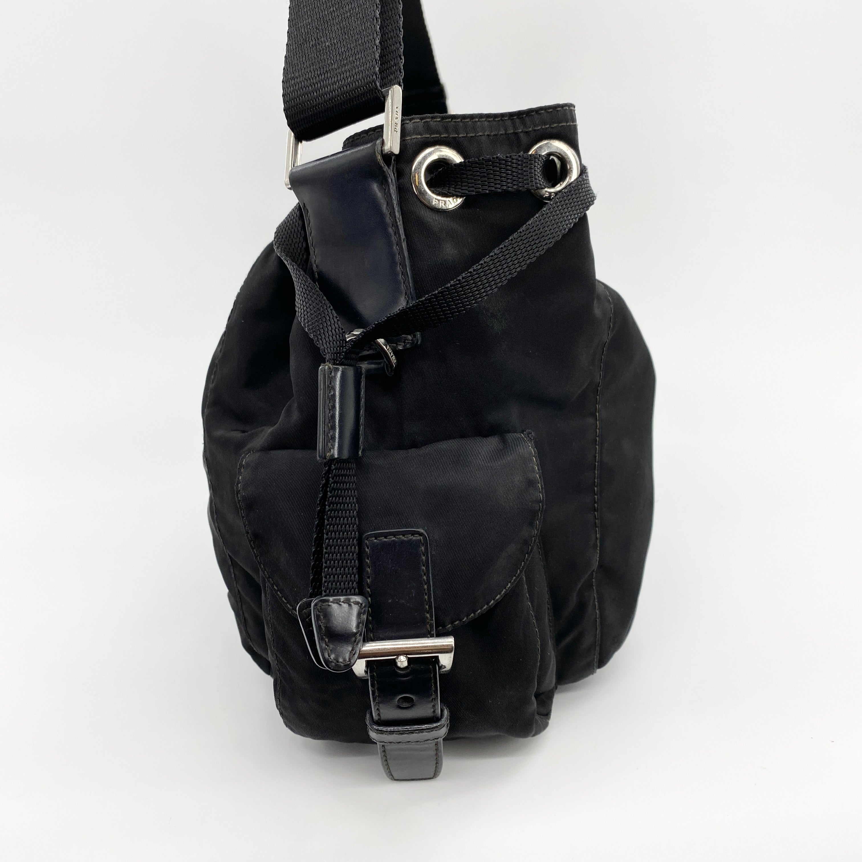 Nylon Hobo Crossbody Bag Black