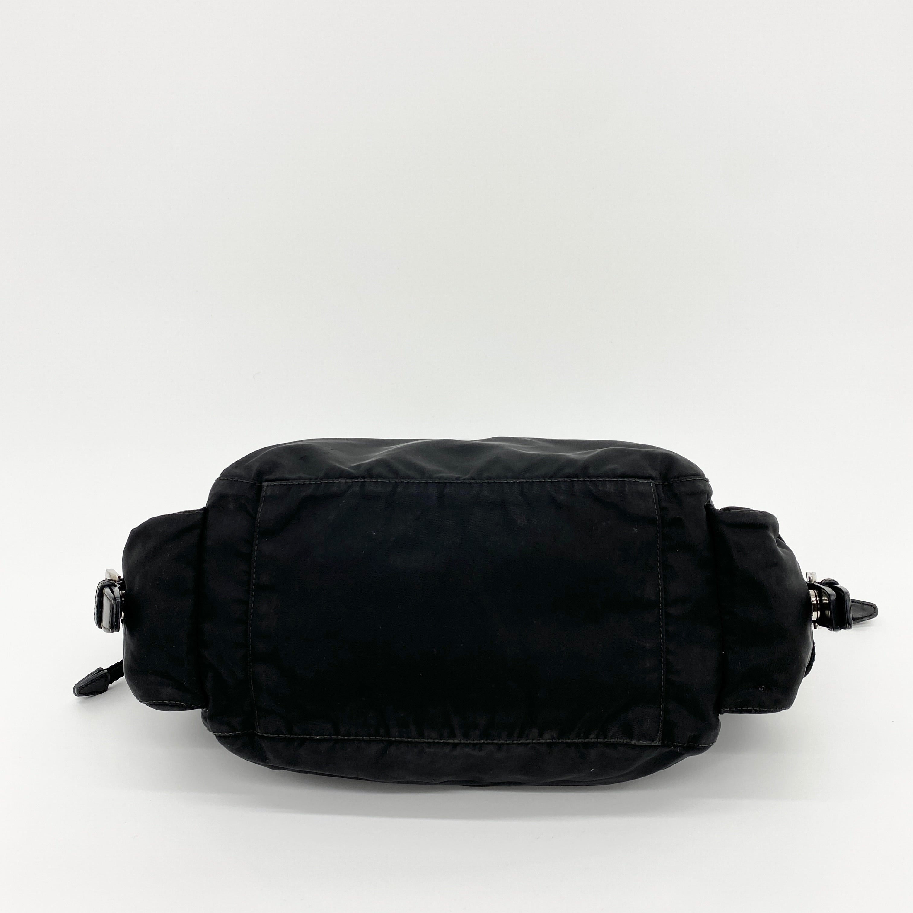 Nylon Hobo Crossbody Bag Black