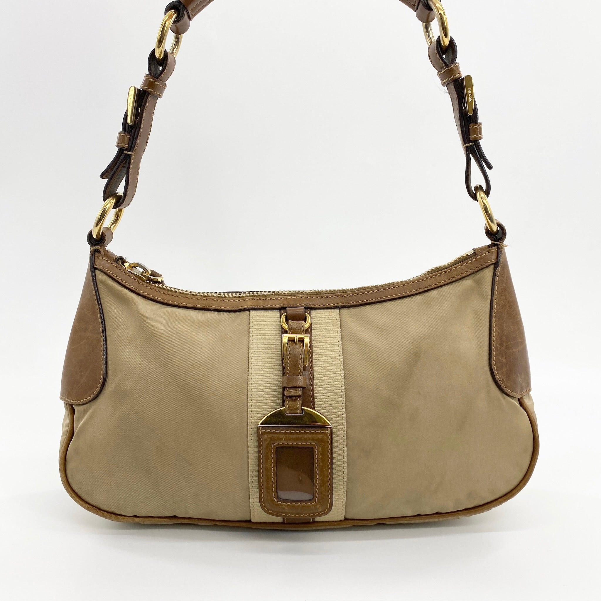 Nylon Shoulder Bag Beige Brown