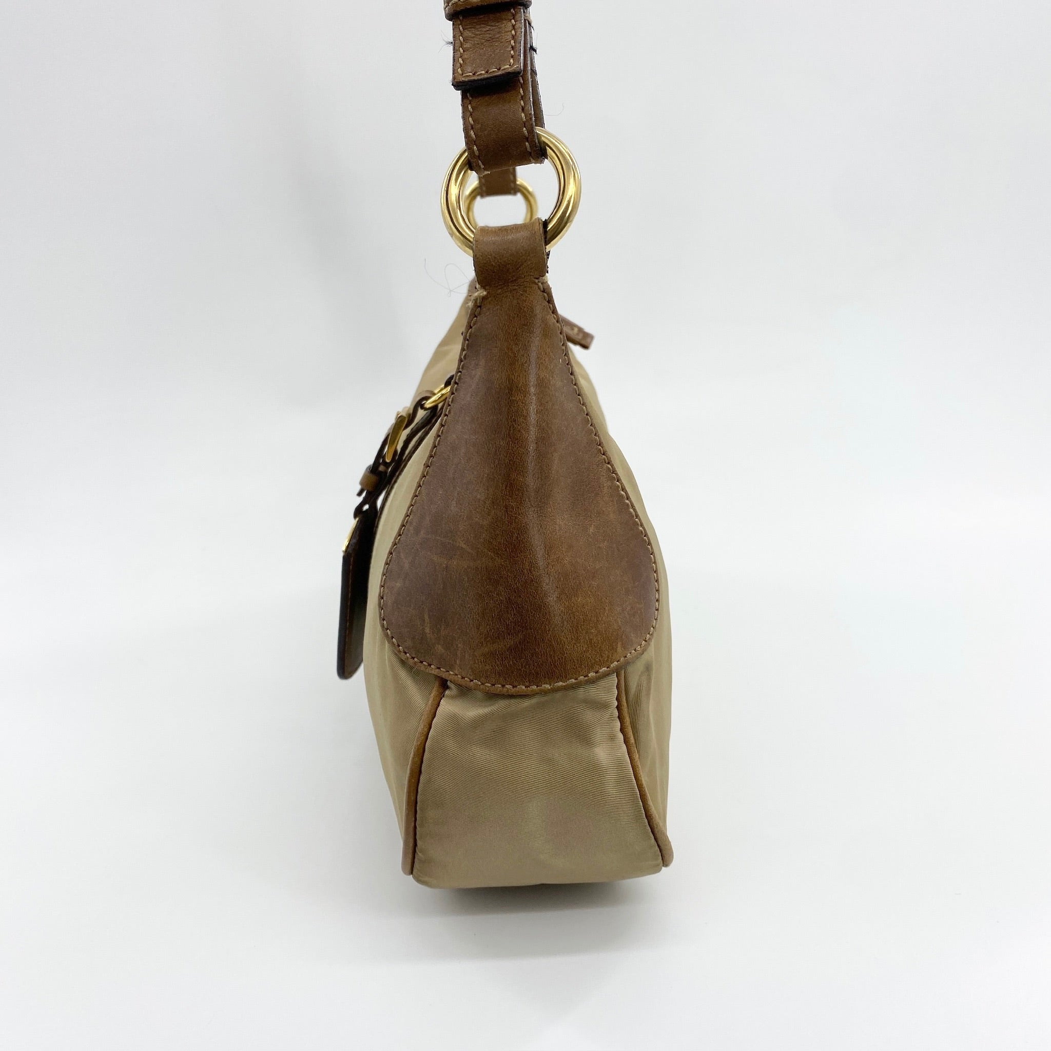 Nylon Shoulder Bag Beige Brown
