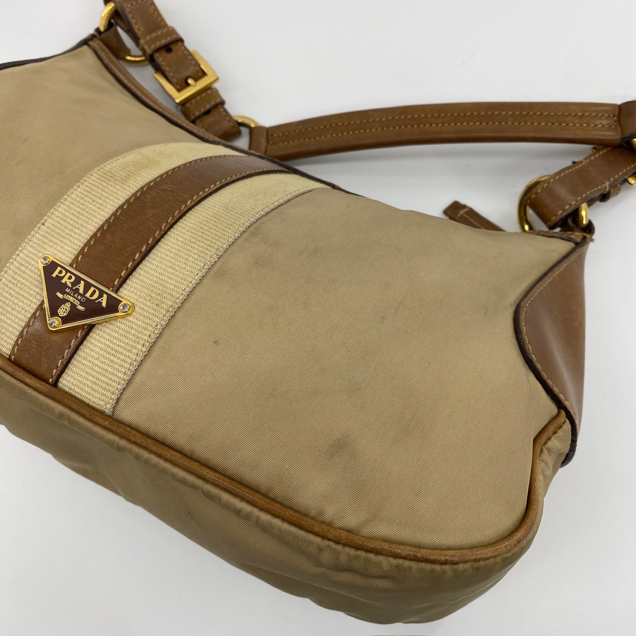 Nylon Shoulder Bag Beige Brown