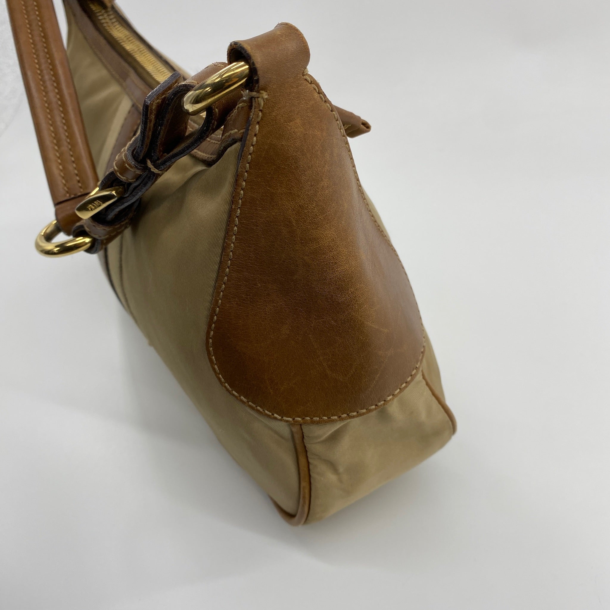 Nylon Shoulder Bag Beige Brown
