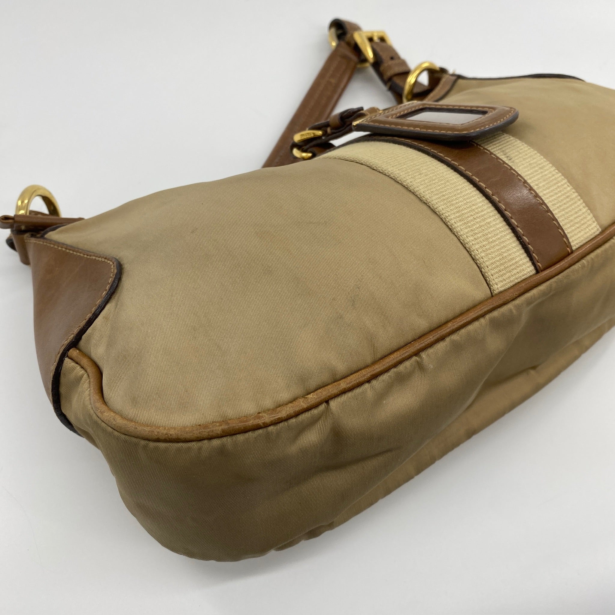 Nylon Shoulder Bag Beige Brown