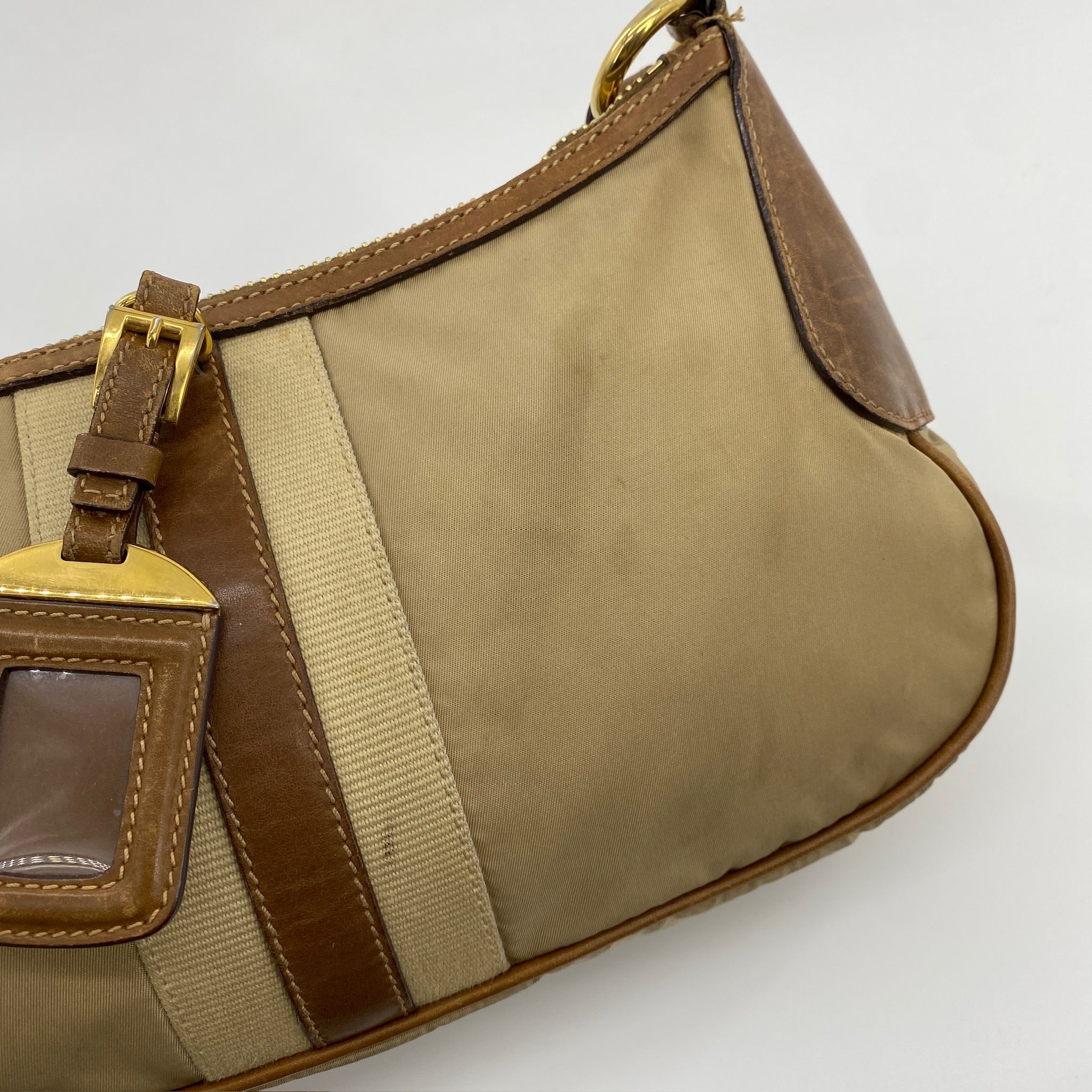 Nylon Shoulder Bag Beige Brown