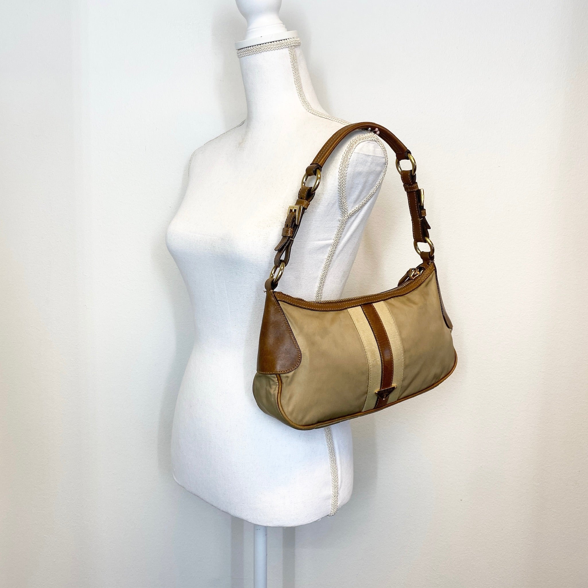 Nylon Shoulder Bag Beige Brown