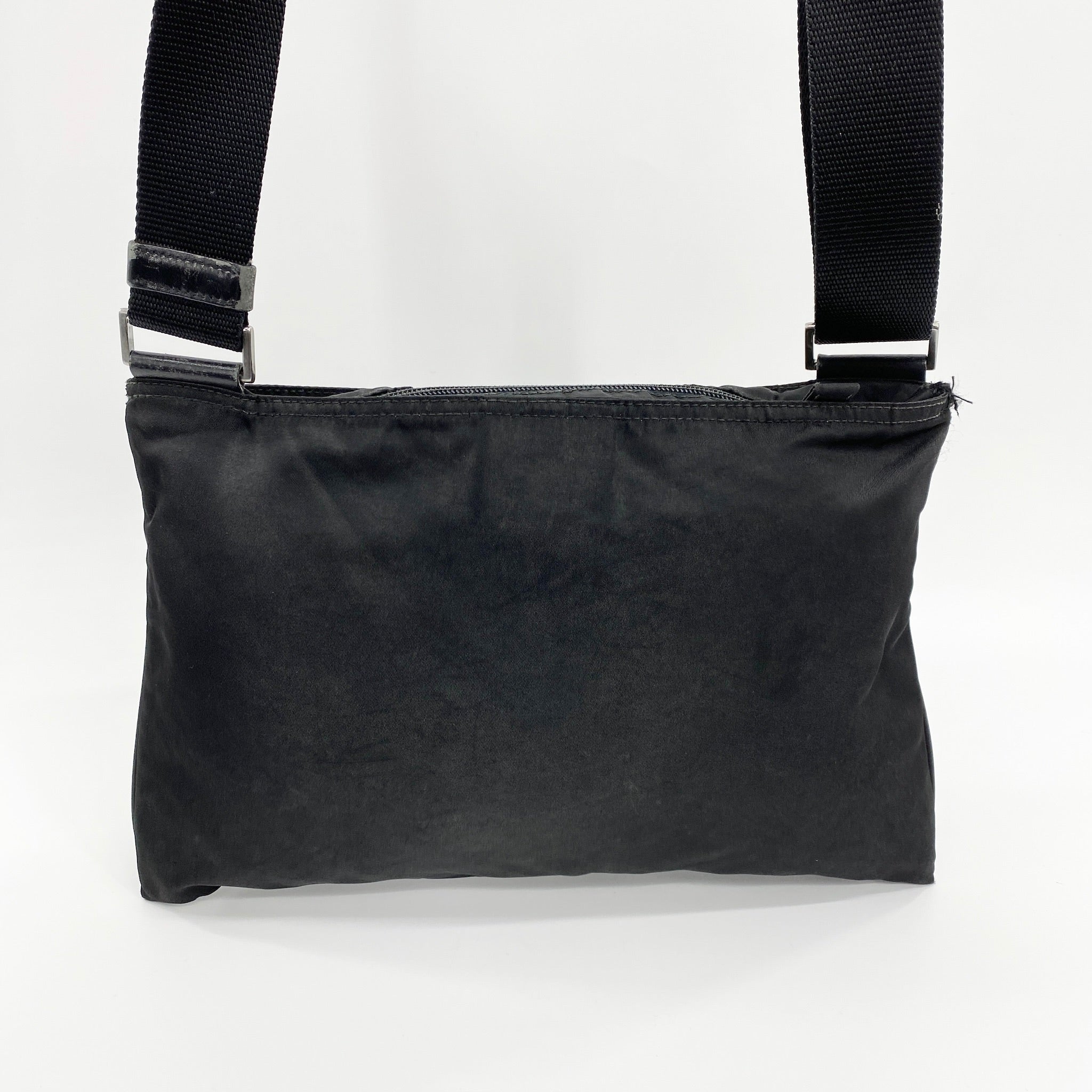 Nylon Flat Crossbody Bag Black