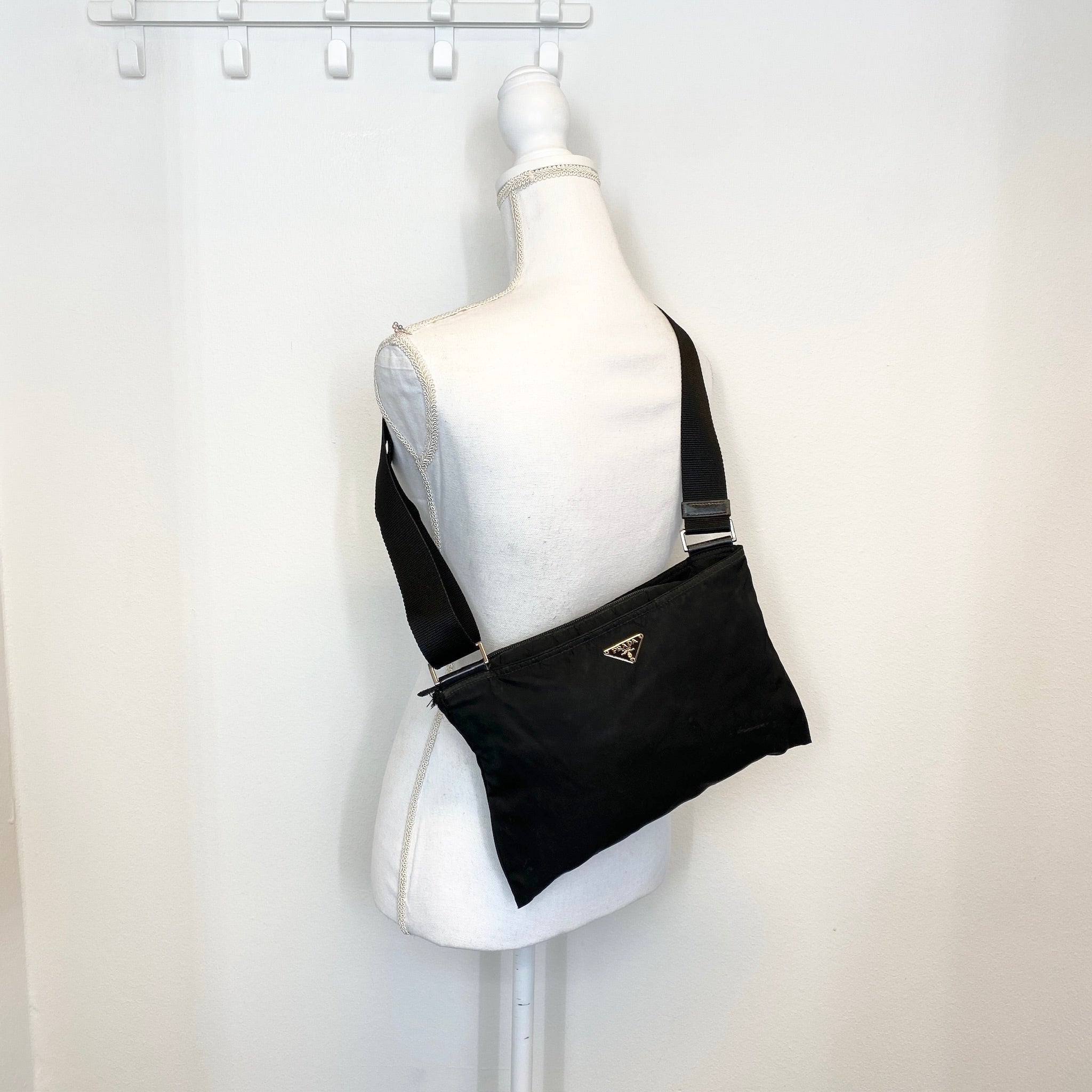 Nylon Flat Crossbody Bag Black