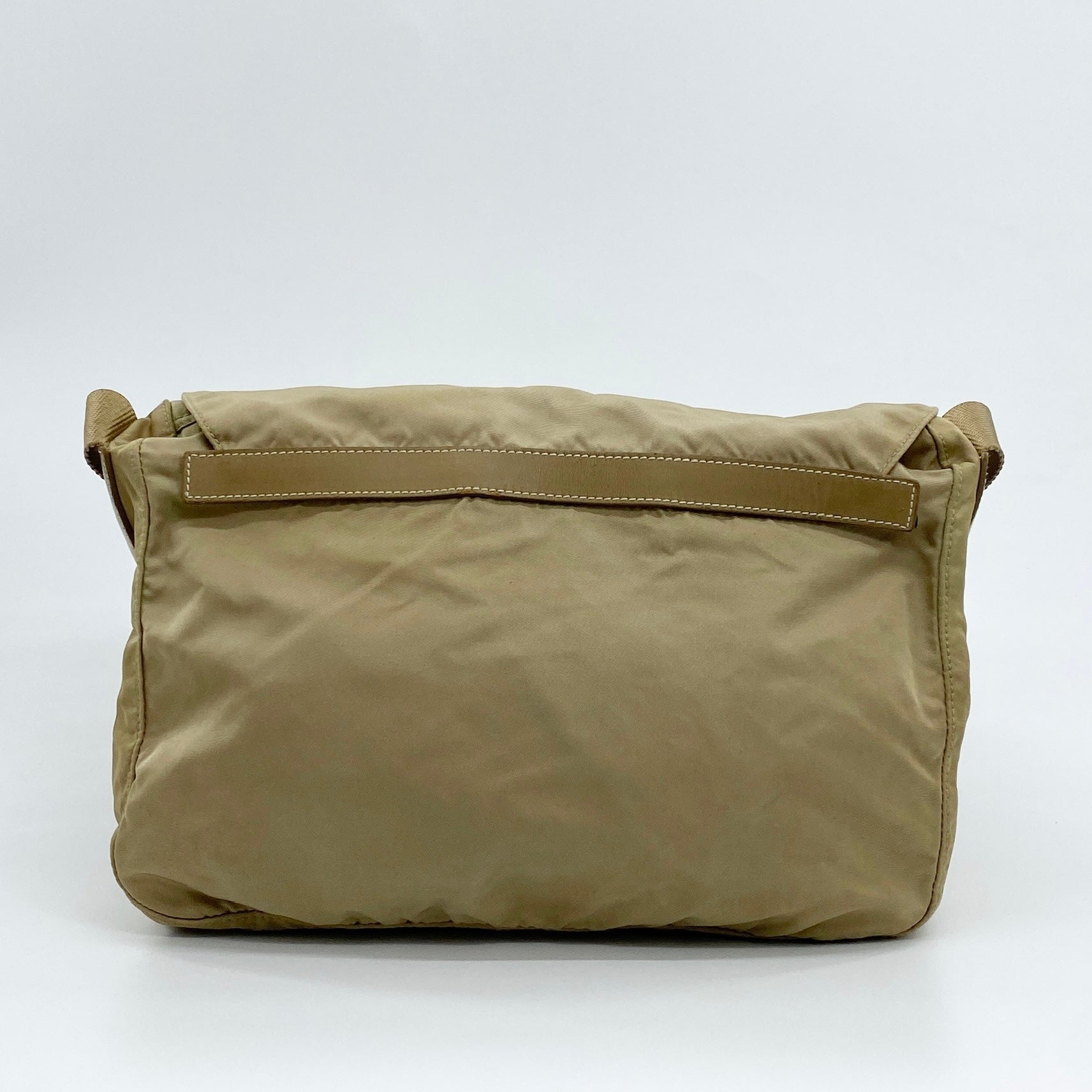 Nylon Messenger Medium Crossbody Beige