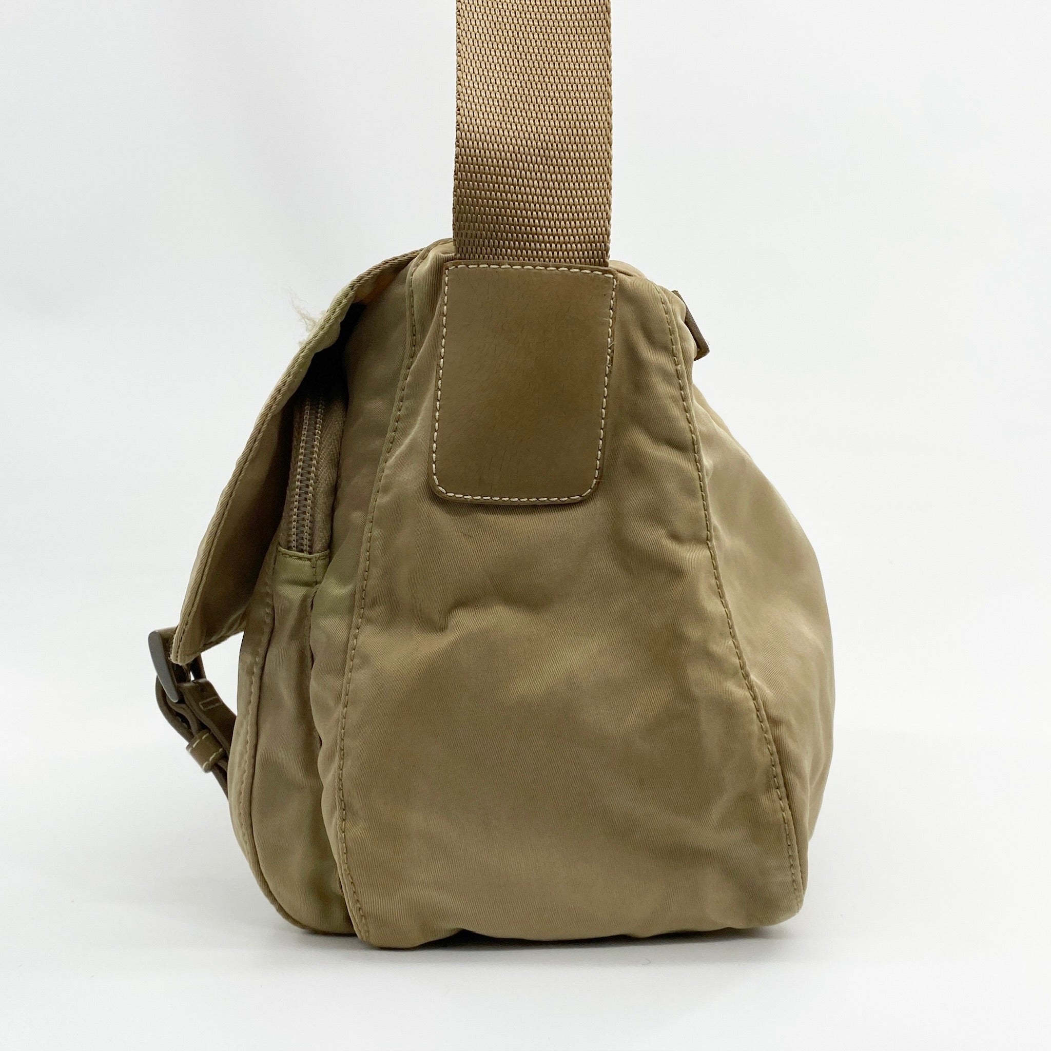 Nylon Messenger Medium Crossbody Beige