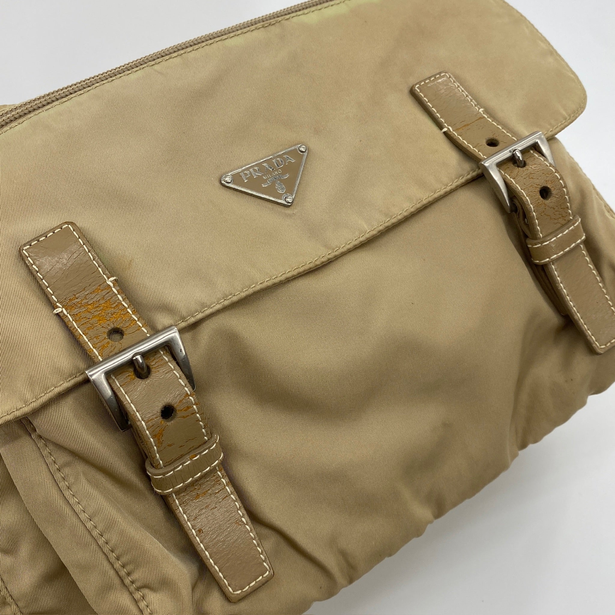 Nylon Messenger Medium Crossbody Beige