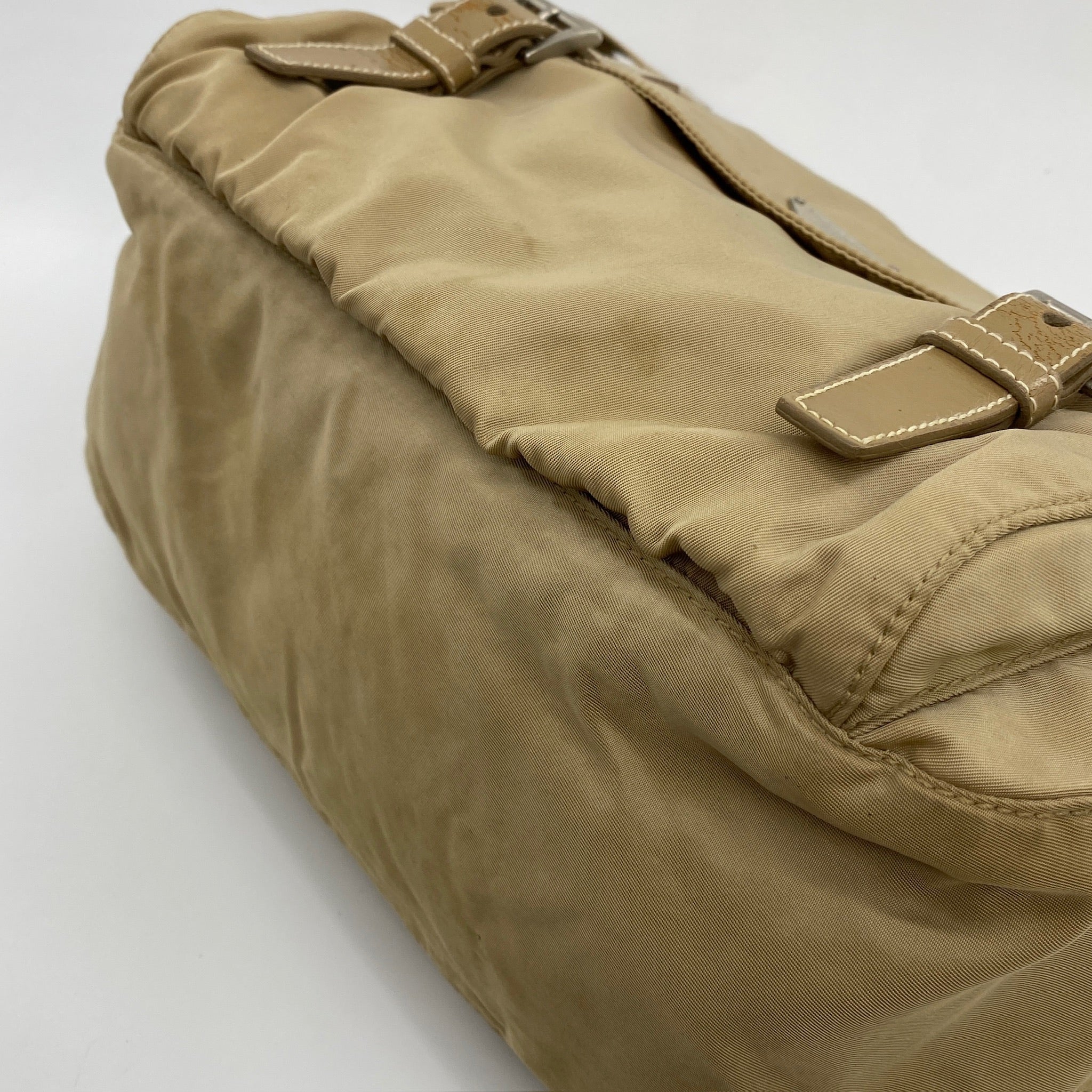 Nylon Messenger Medium Crossbody Beige