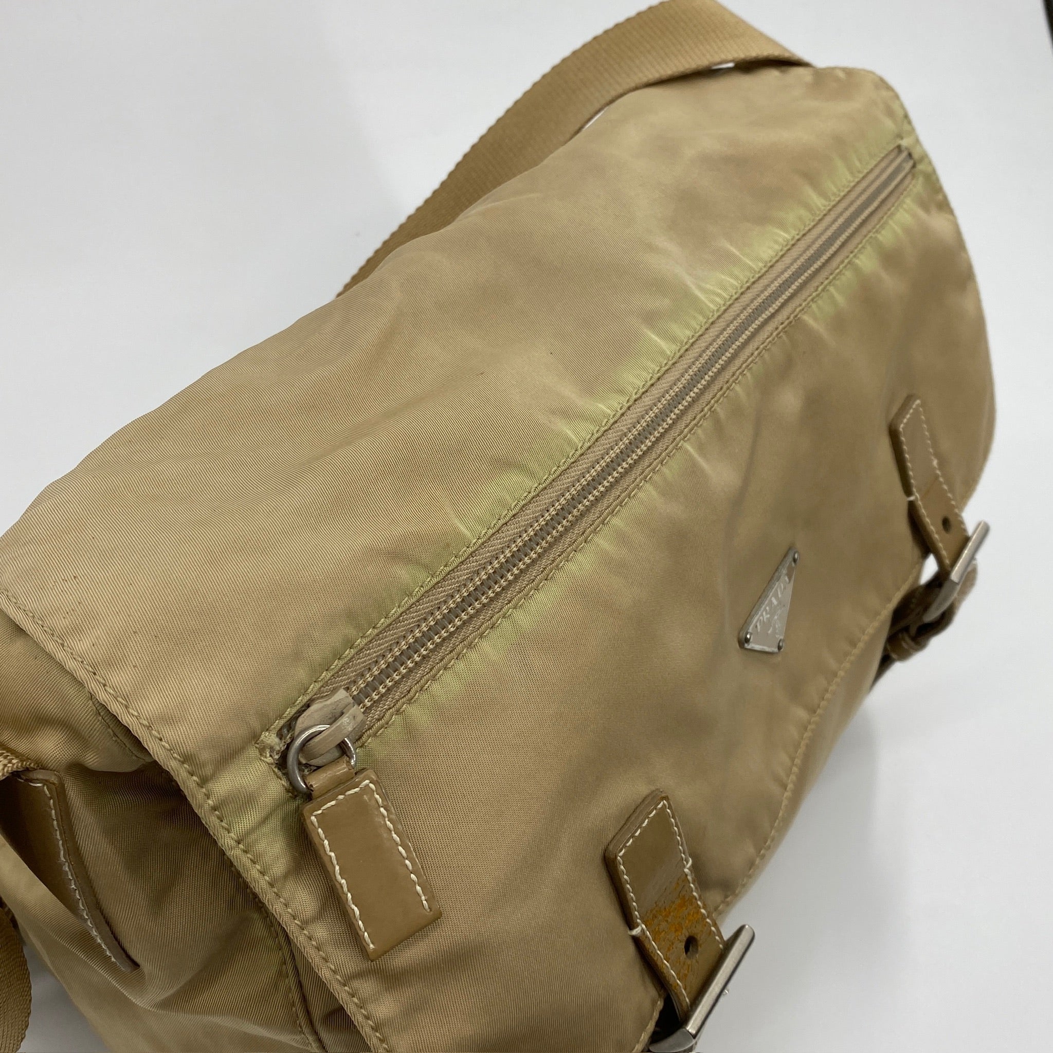 Nylon Messenger Medium Crossbody Beige