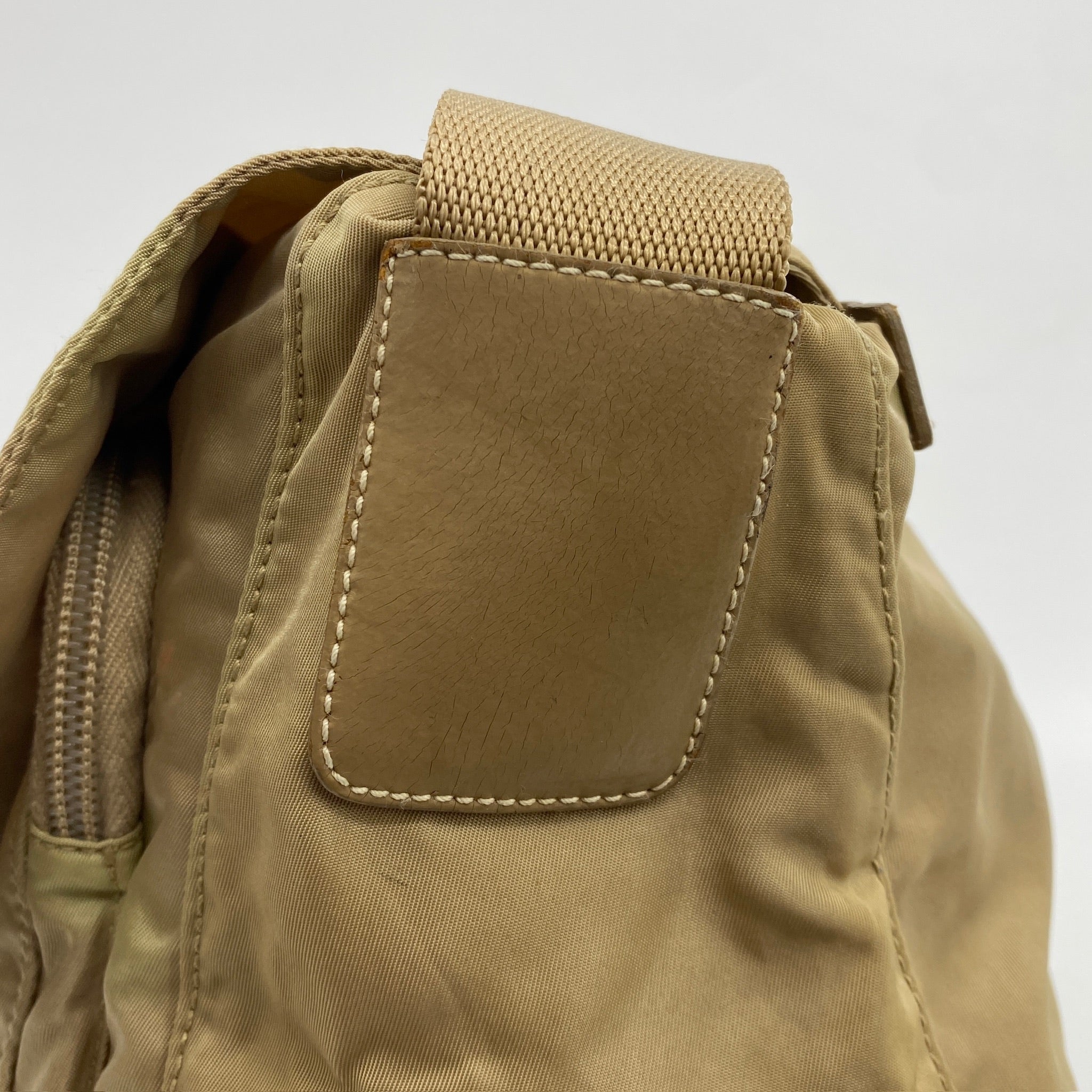 Nylon Messenger Medium Crossbody Beige