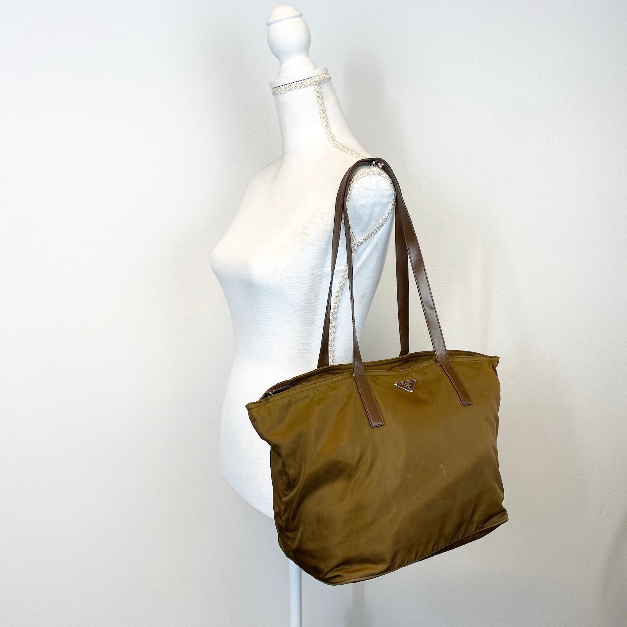 Nylon Tote Shoulder Bag Brown