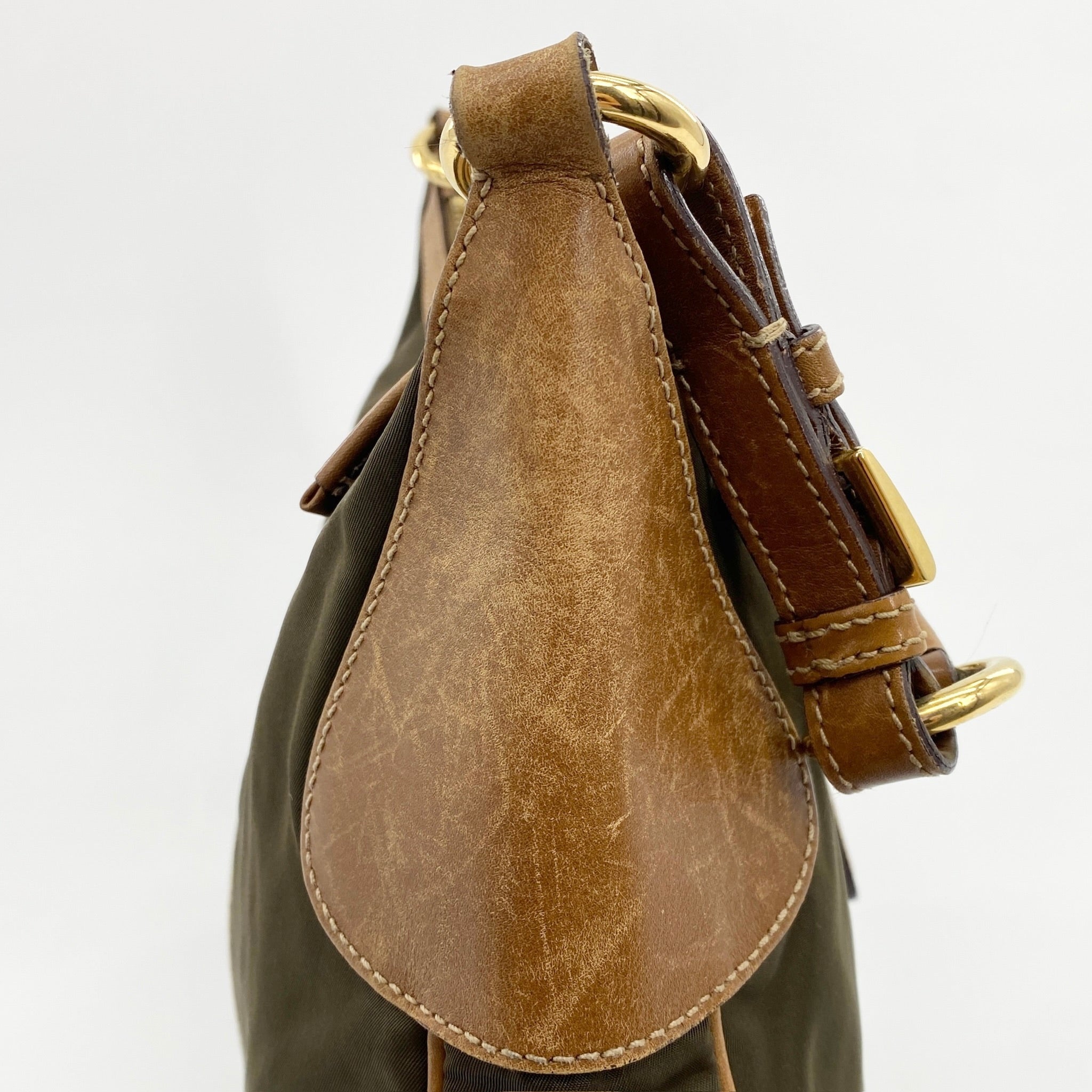 Nylon Shoulder Bag Green Brown