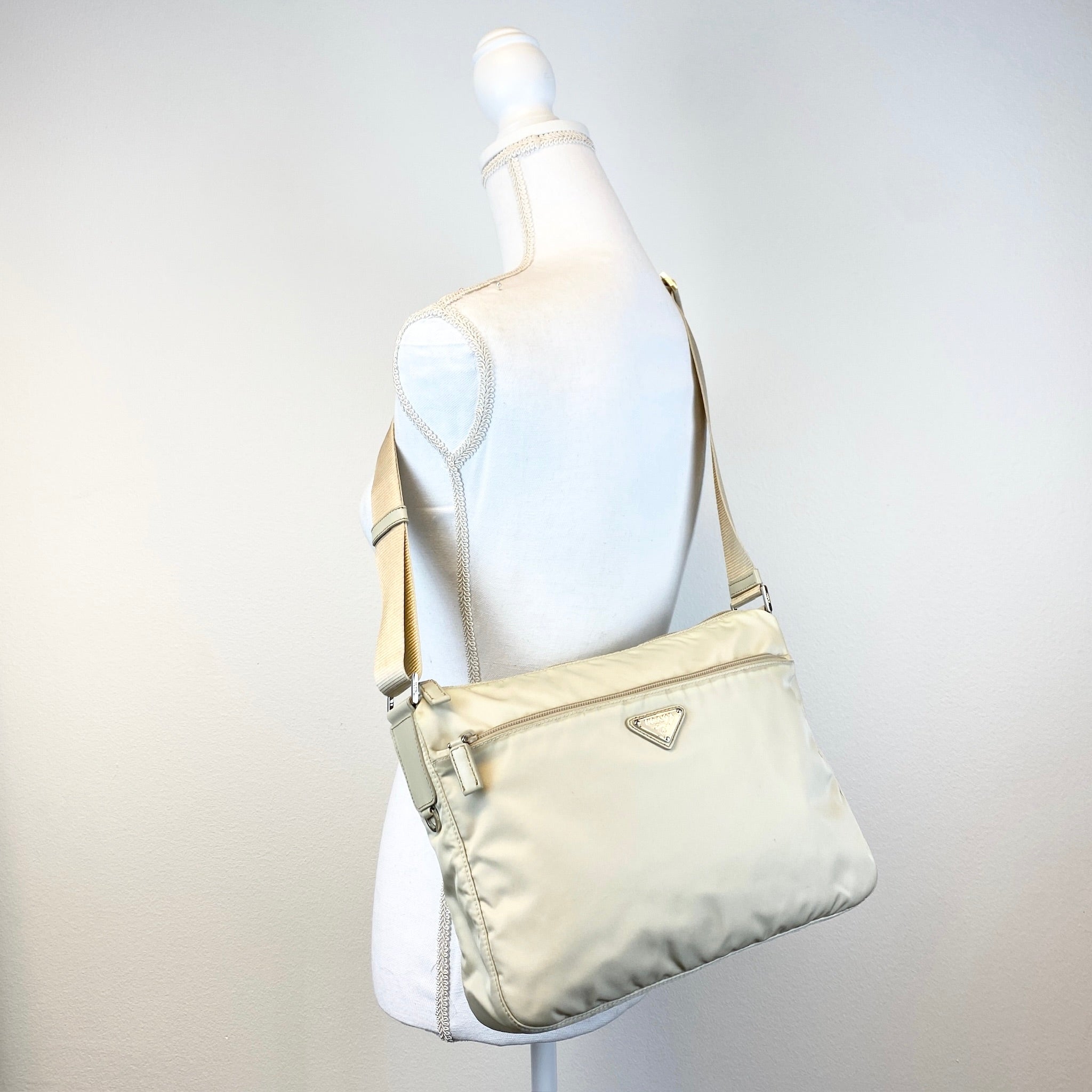 Nylon Messenger Crossbody Off White - Vintage Luxuries