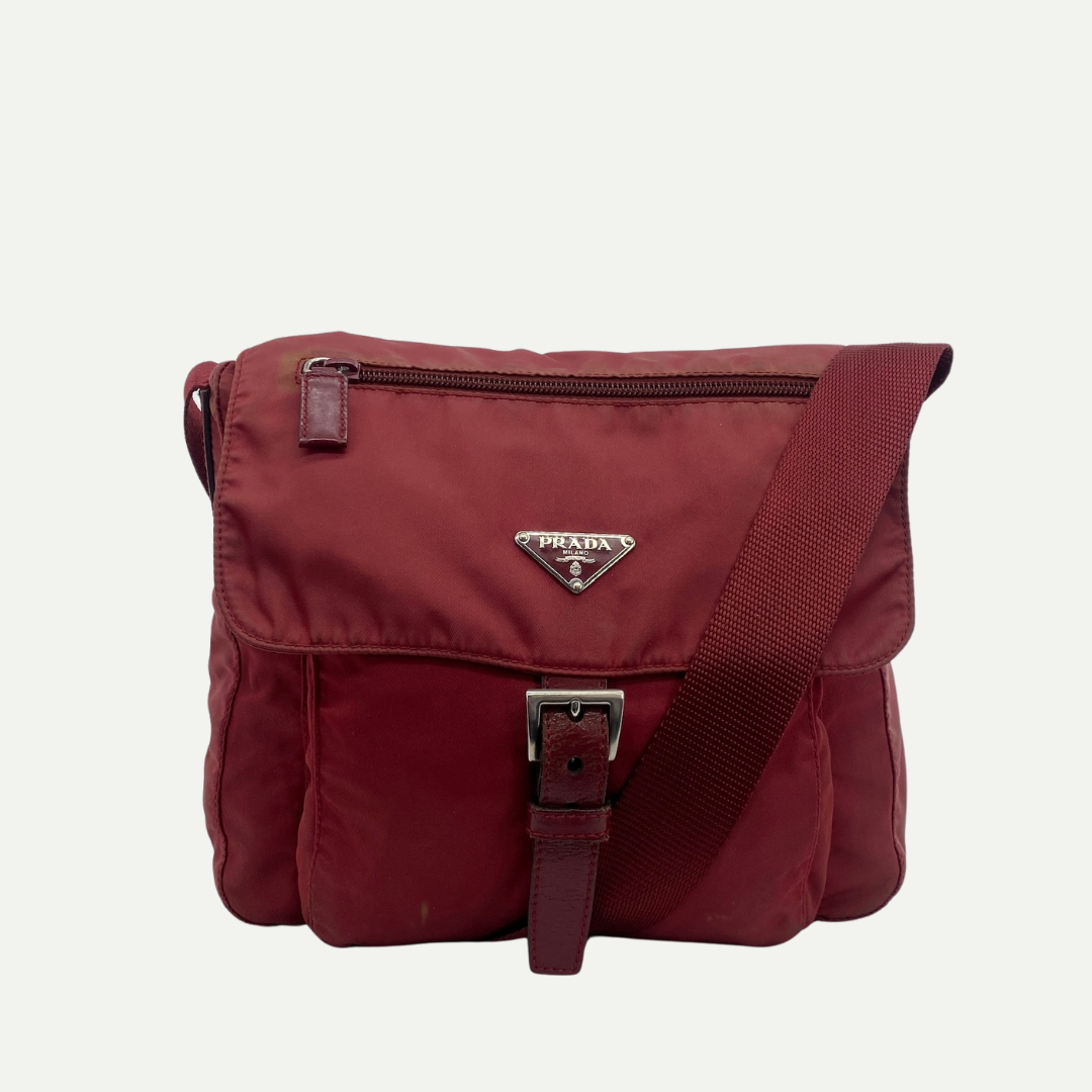 Nylon Messenger Small Crossbody Red