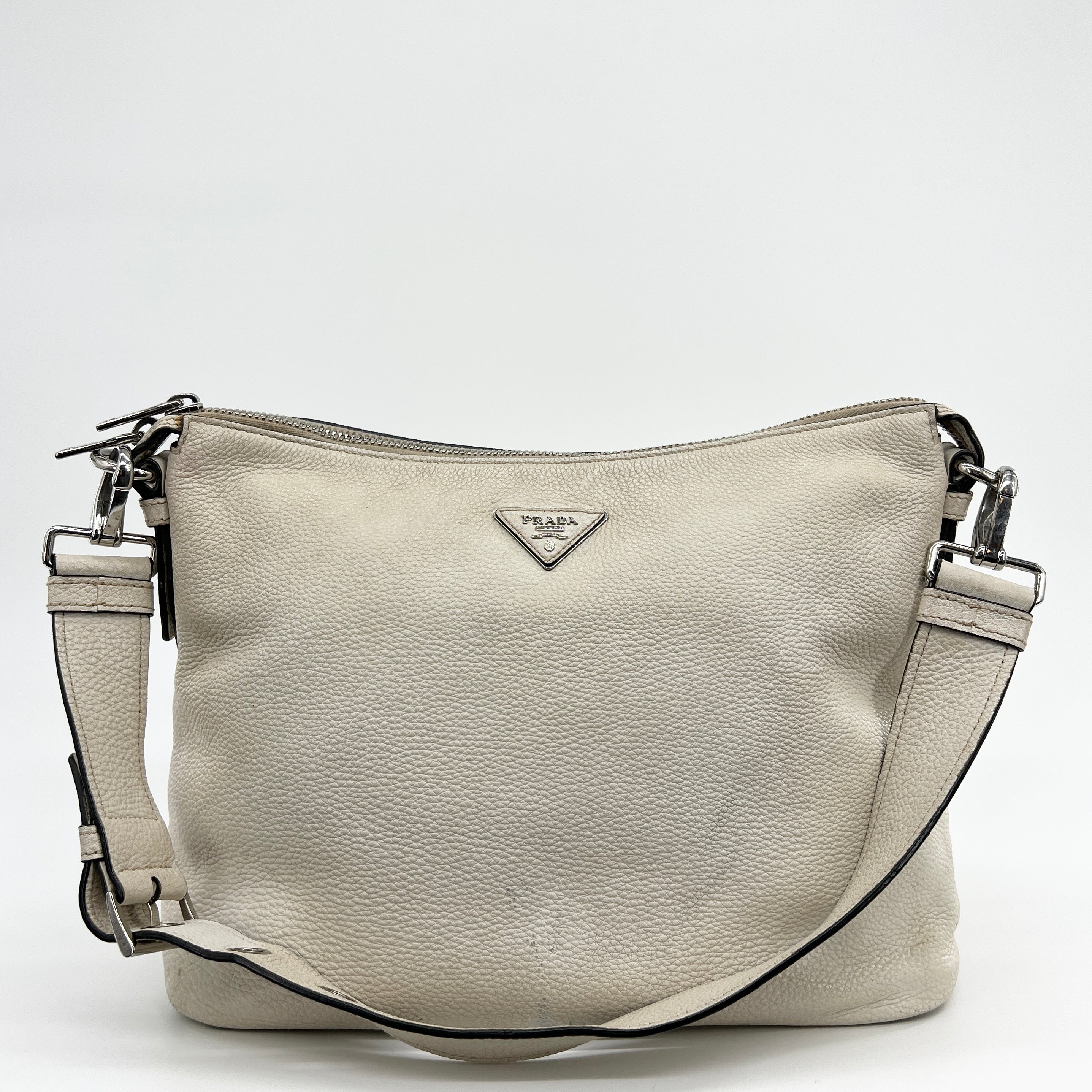 Leather Hobo Shoulder Bag Off White - Vintage Luxuries