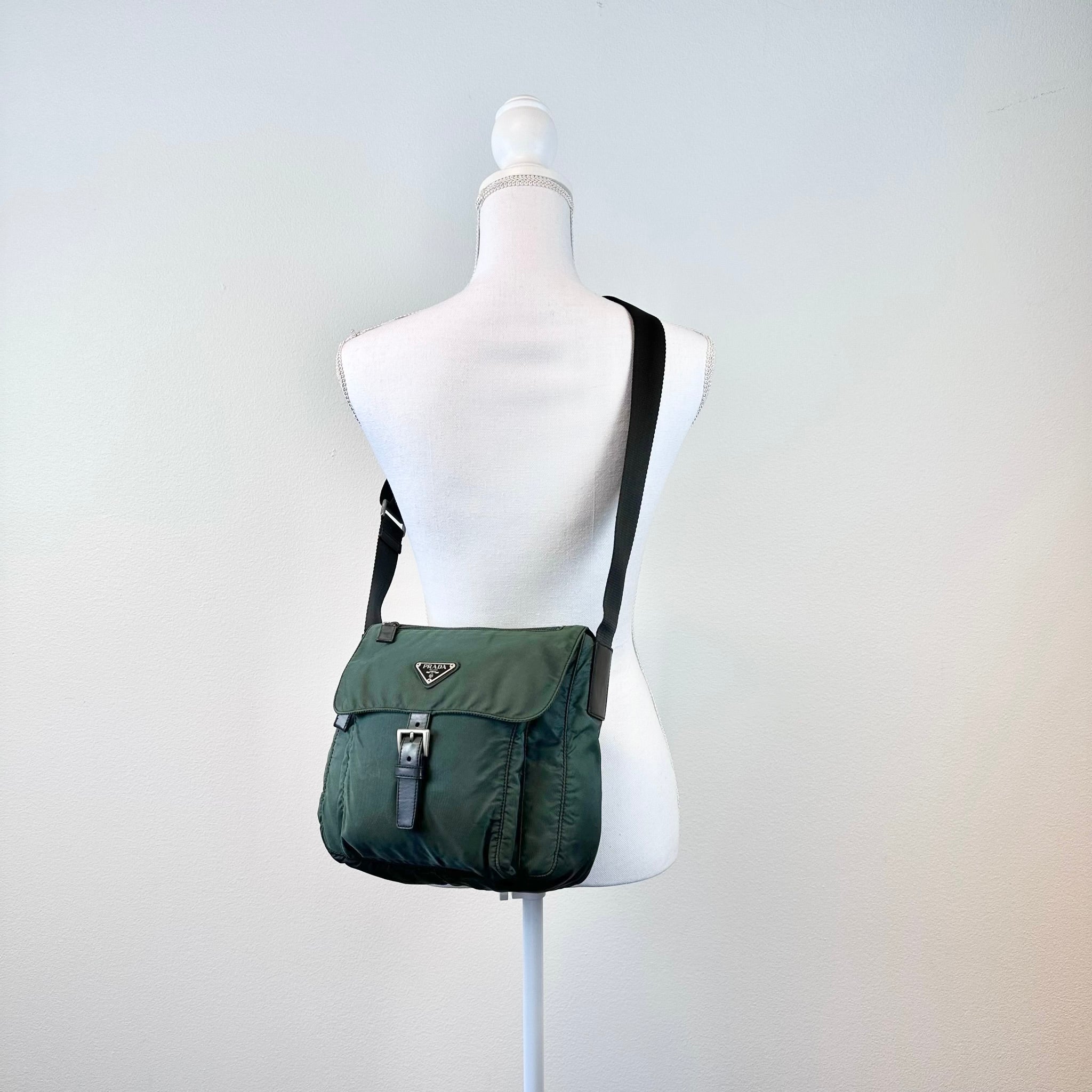 Nylon Messenger Small Crossbody Green - Vintage Luxuries