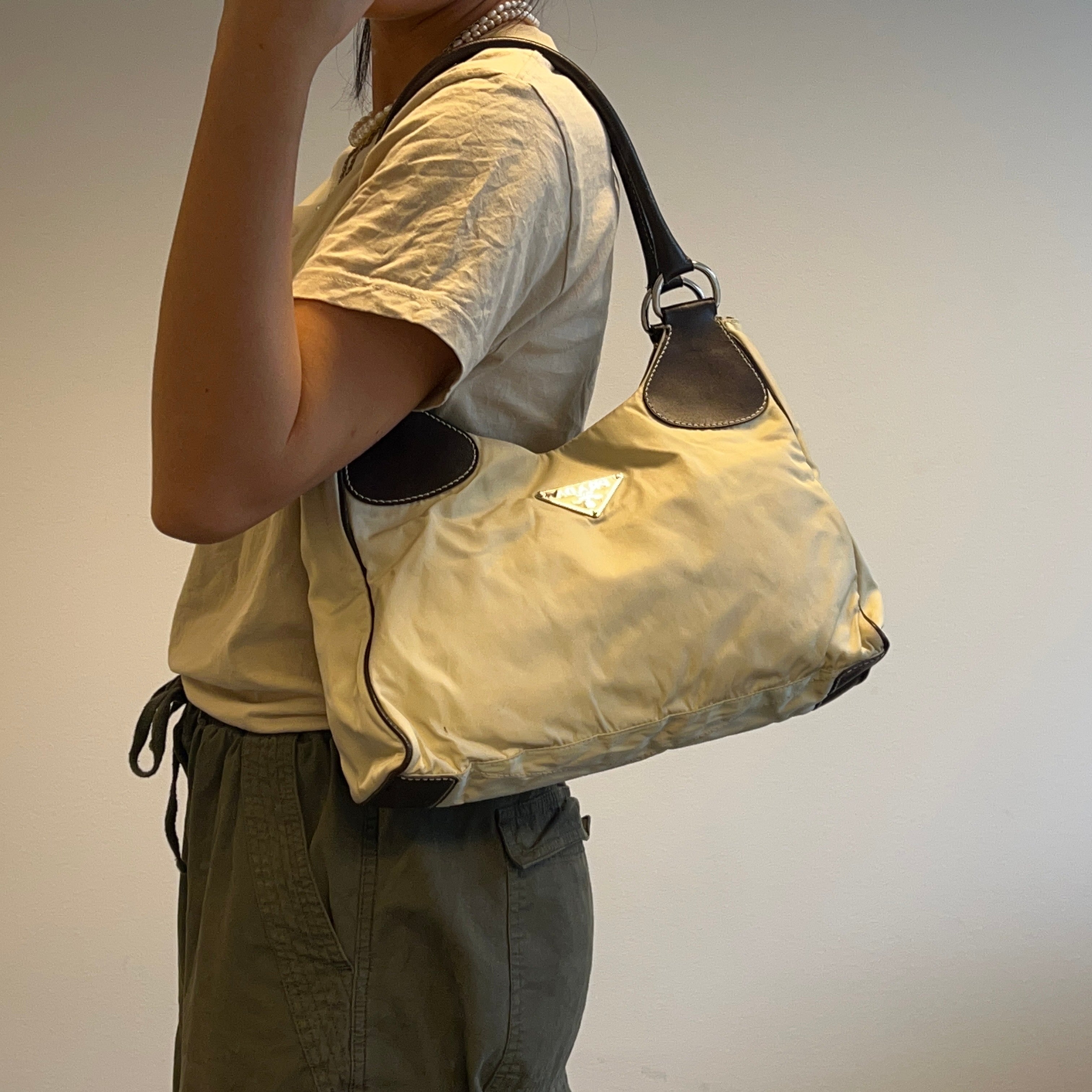 Nylon Shoulder Bag Beige Brown - Vintage Luxuries