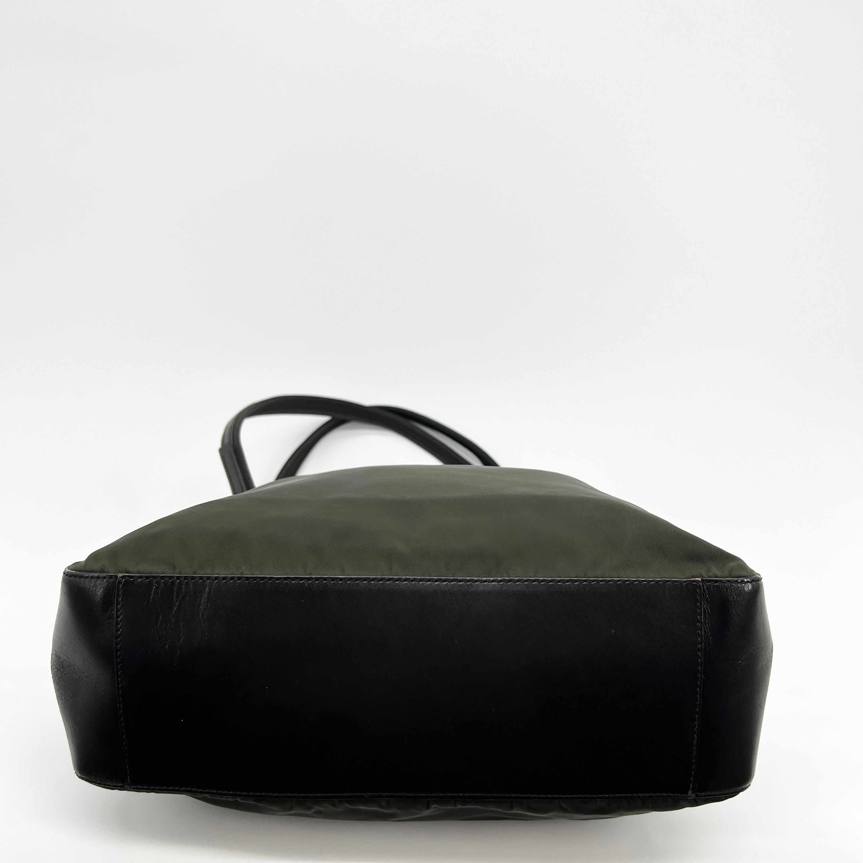 Nylon Leather Tote Small Shoulder Bag Green Brown - Vintage Luxuries