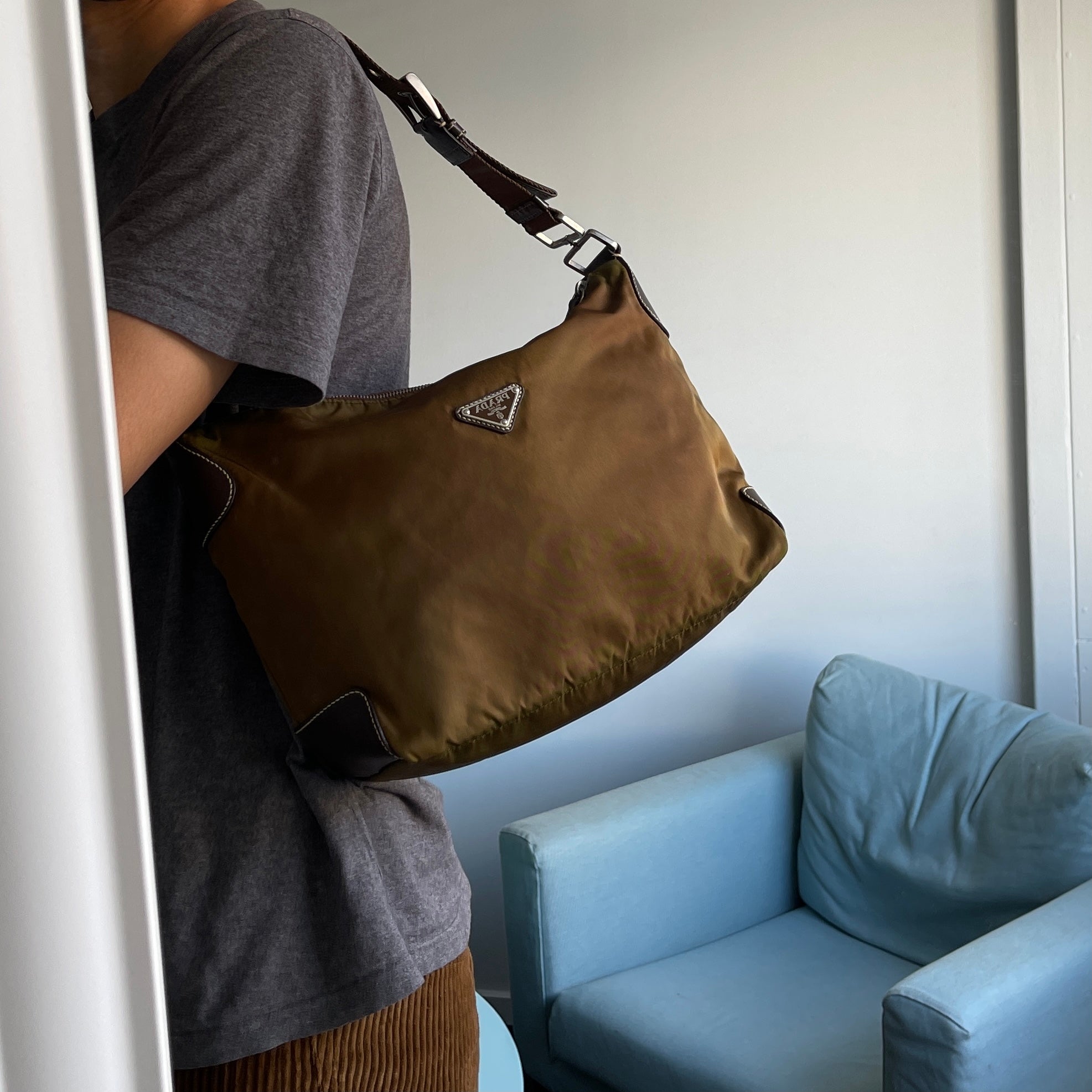 Nylon Hobo Bag Brown - Vintage Luxuries