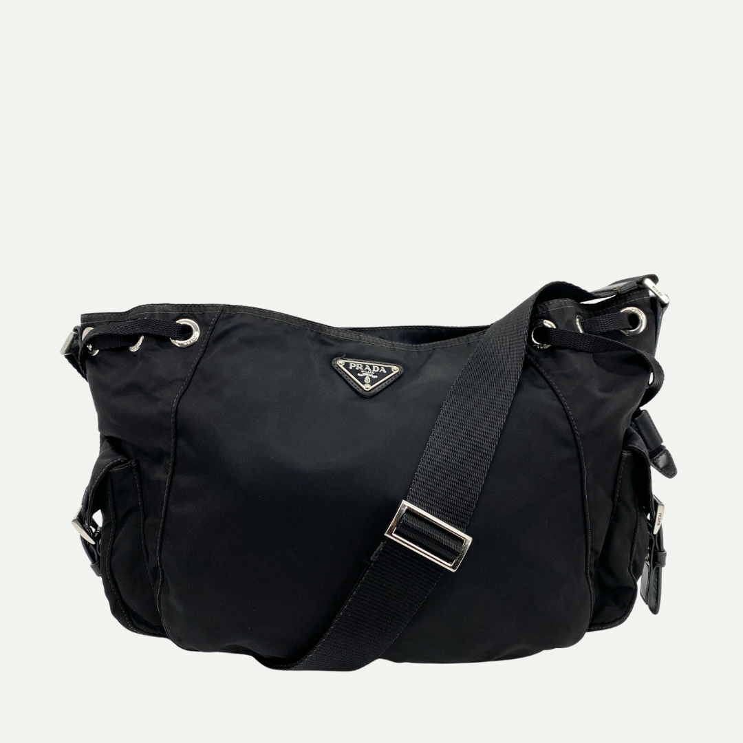 Nylon Hobo Crossbody Bag Black