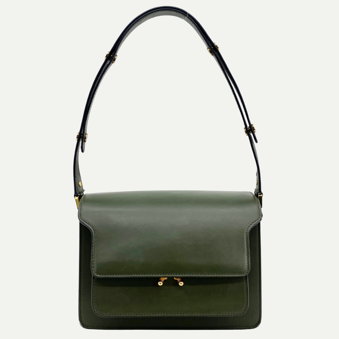 Leather Trunk Bag Medium Olive Green
