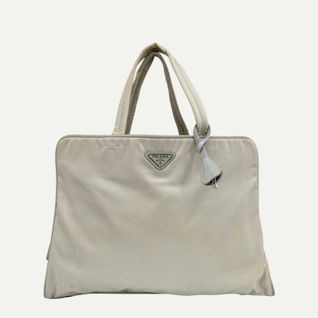 Nylon Laptop Handbag White - Vintage Luxuries