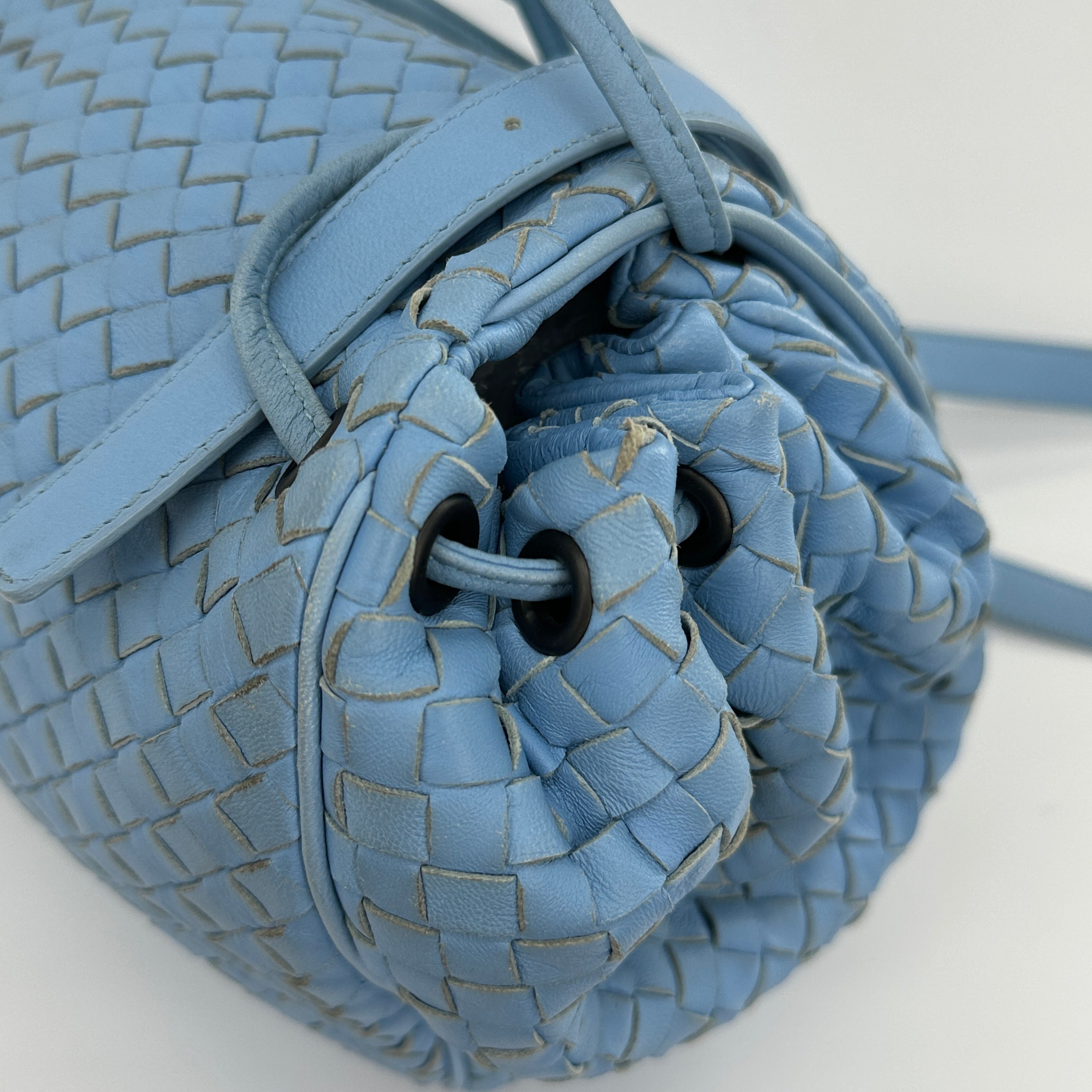 Intrecciato Hobo Flap Crossbody Bag Light Blue - Vintage Luxuries