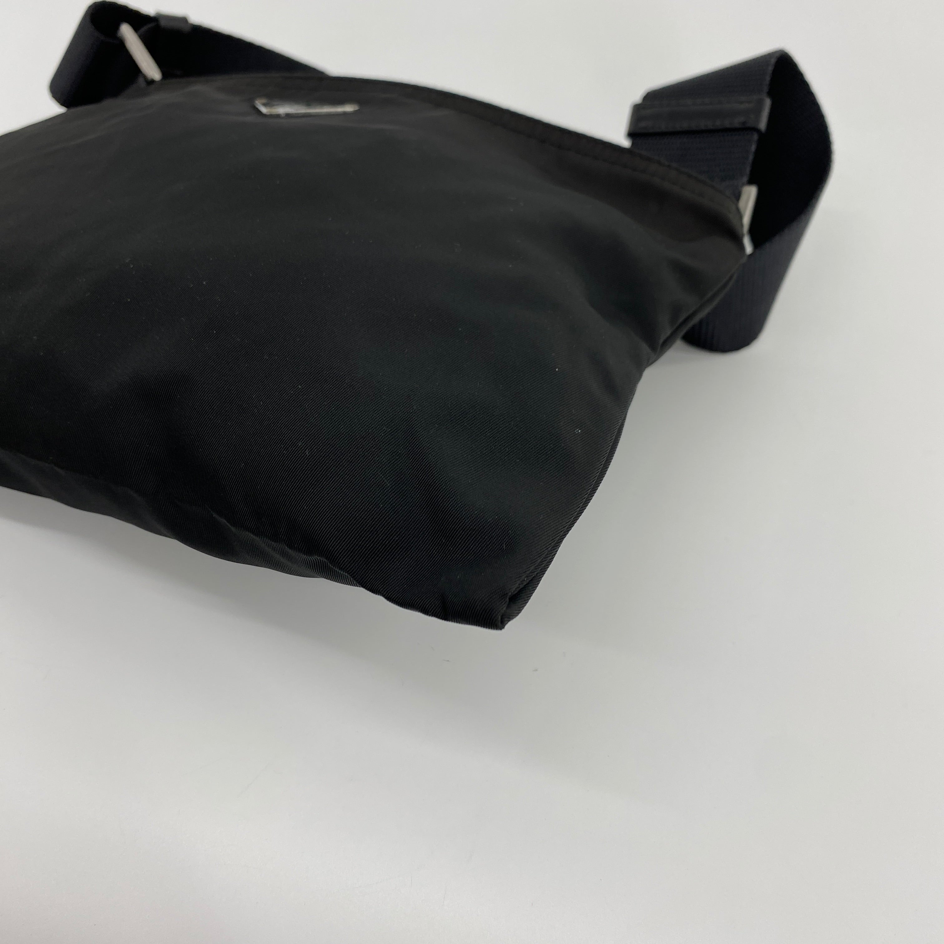 Nylon Flat Shoulder Bag Black