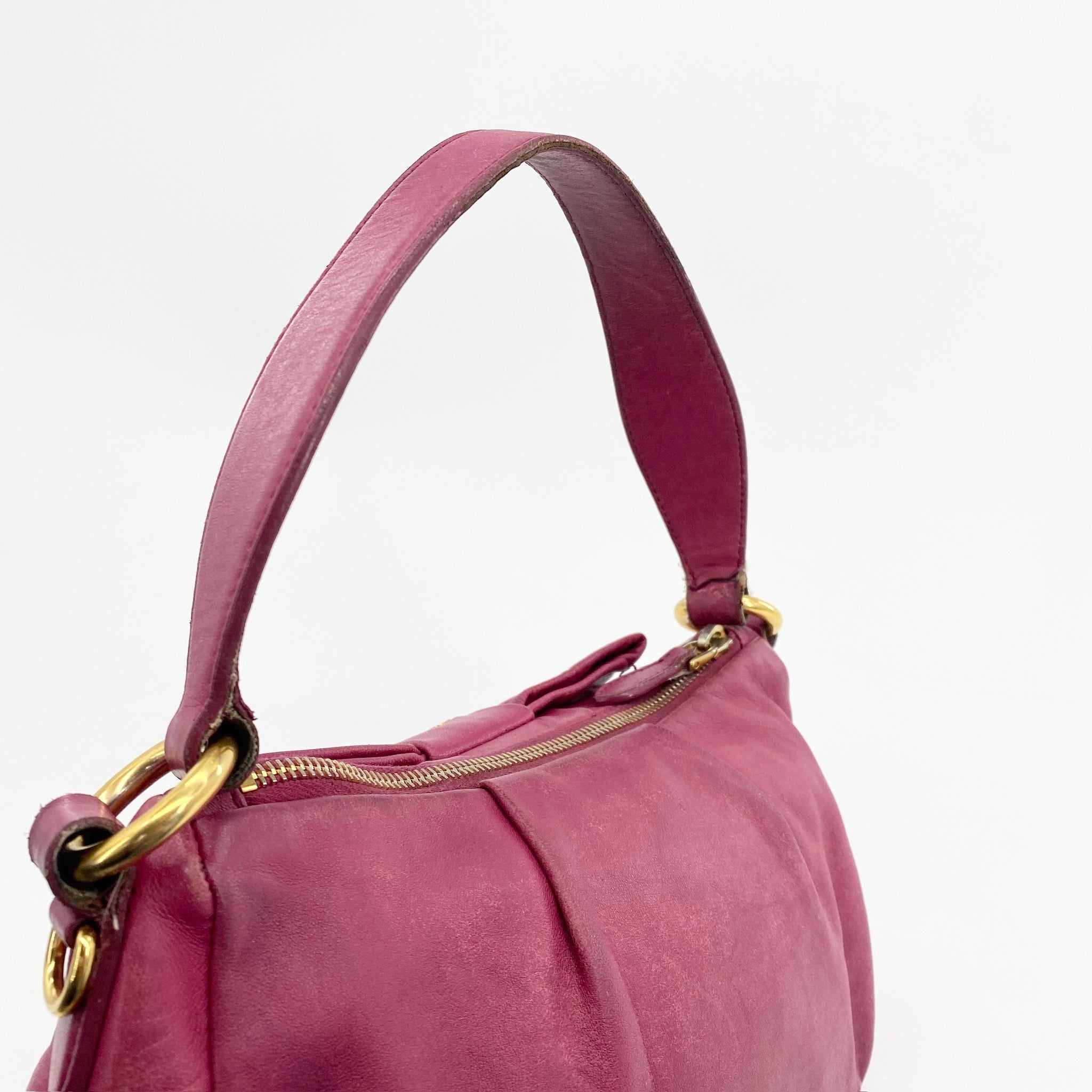 Leather Bow Shoulder Bag Pink