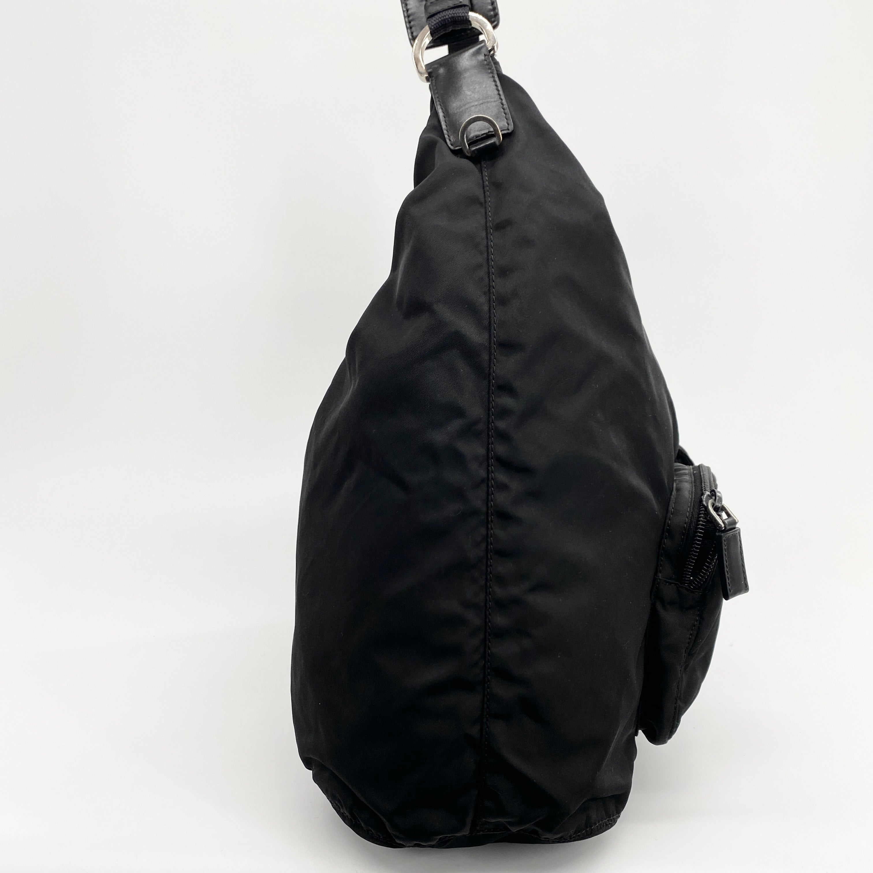 Nylon Multi Pocket Hobo Bag Black