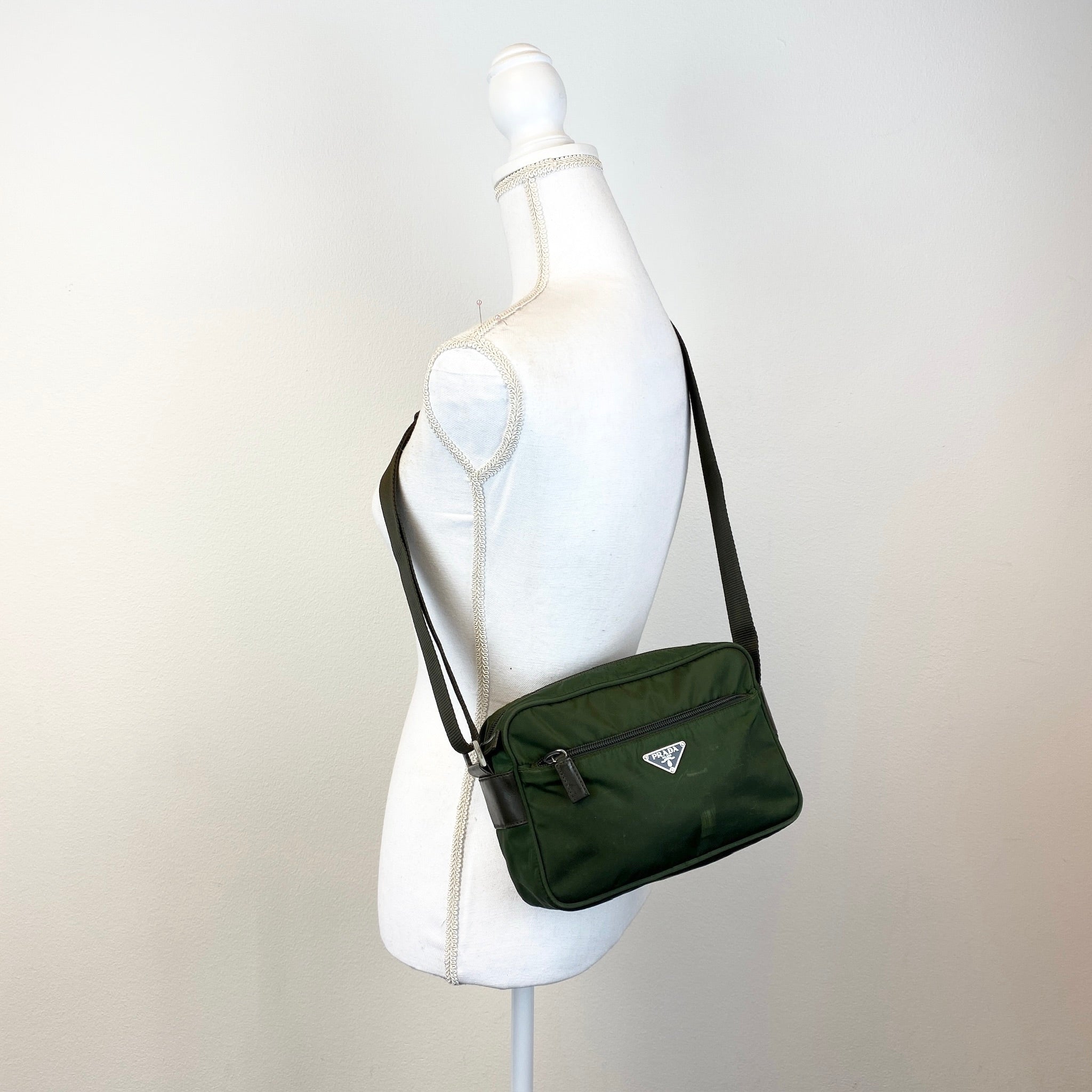 Nylon Camera Crossbody Small Dark Green