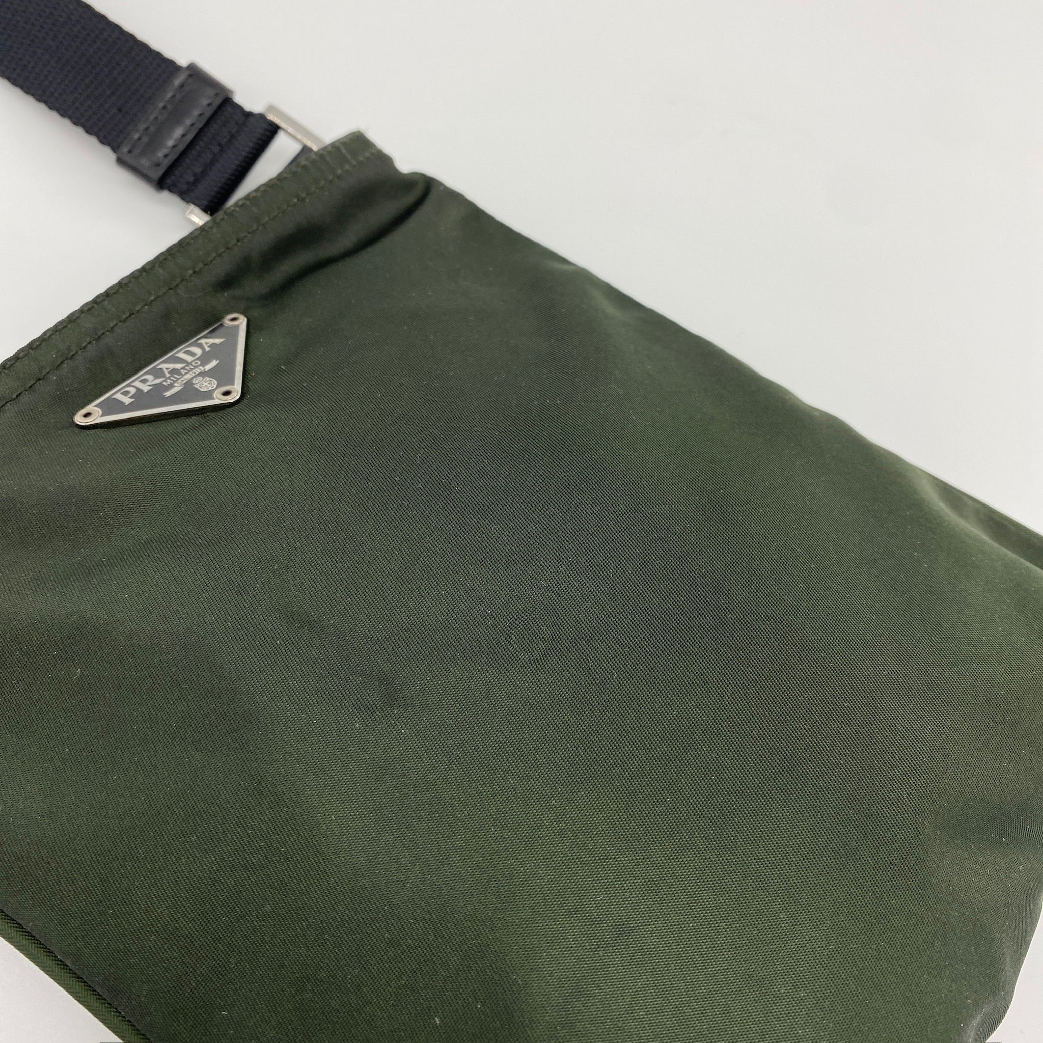 Nylon Flat Crossbody Bag Dark Green