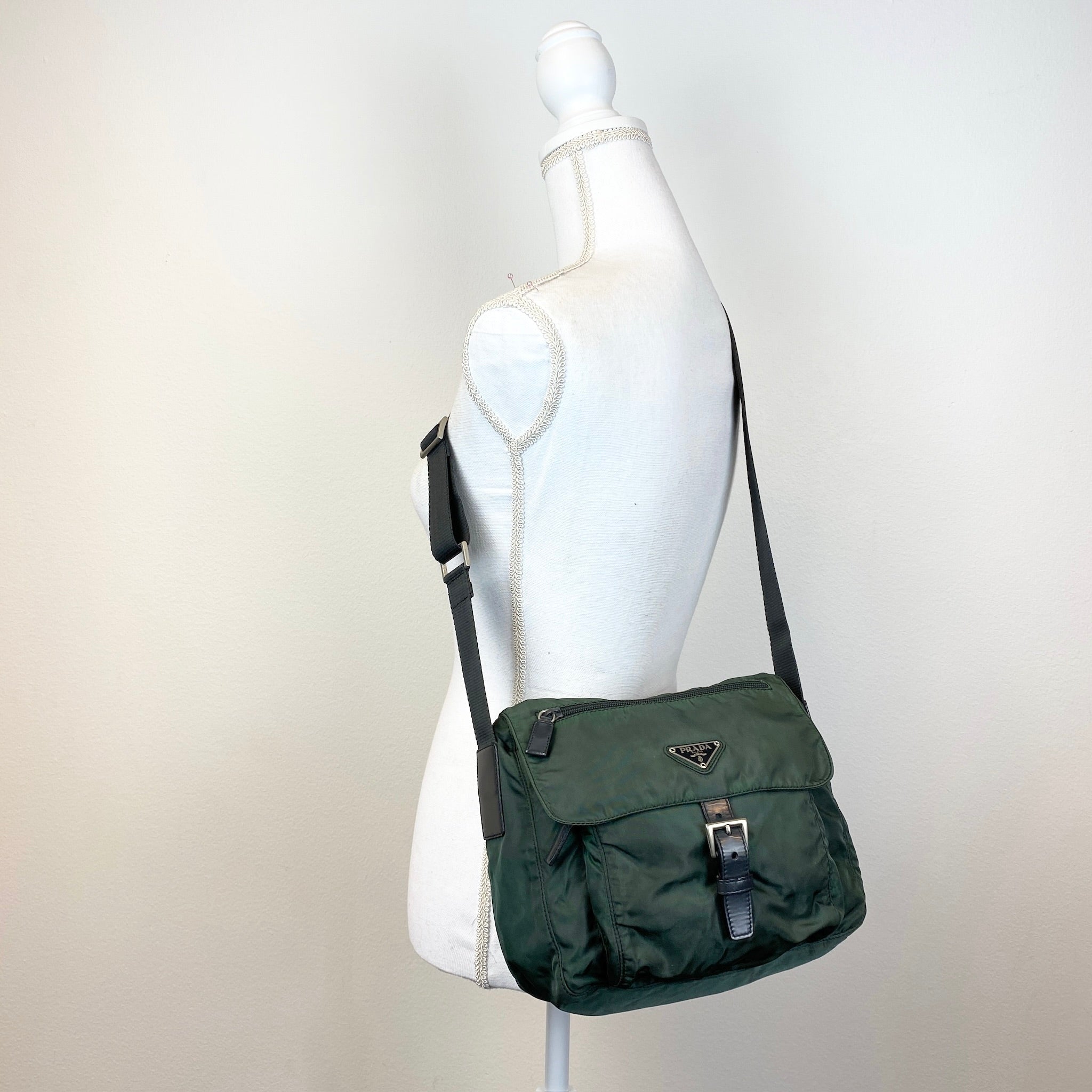 Nylon Messenger Small Crossbody Dark Green