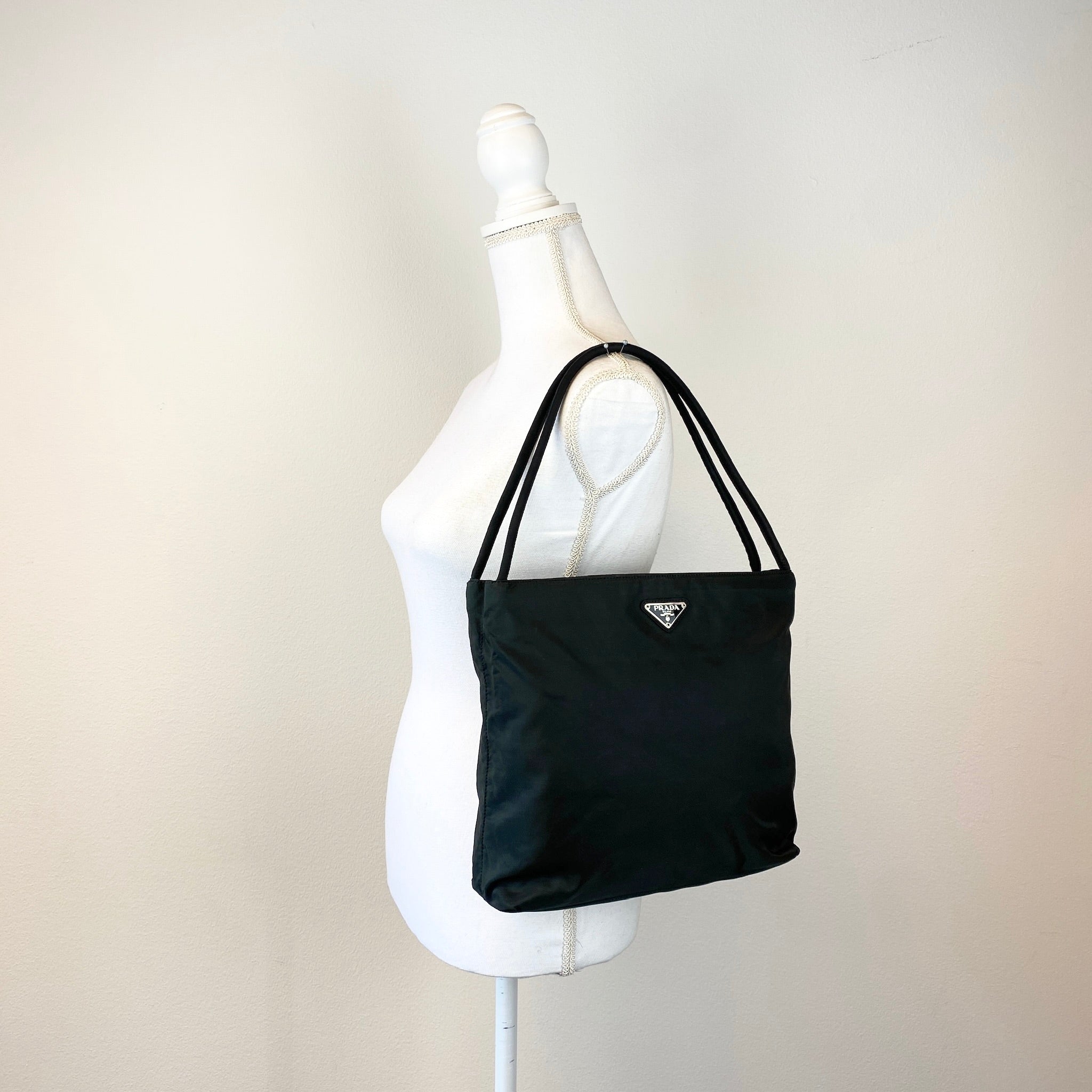 Nylon Small Tote Shoulder Bag Black