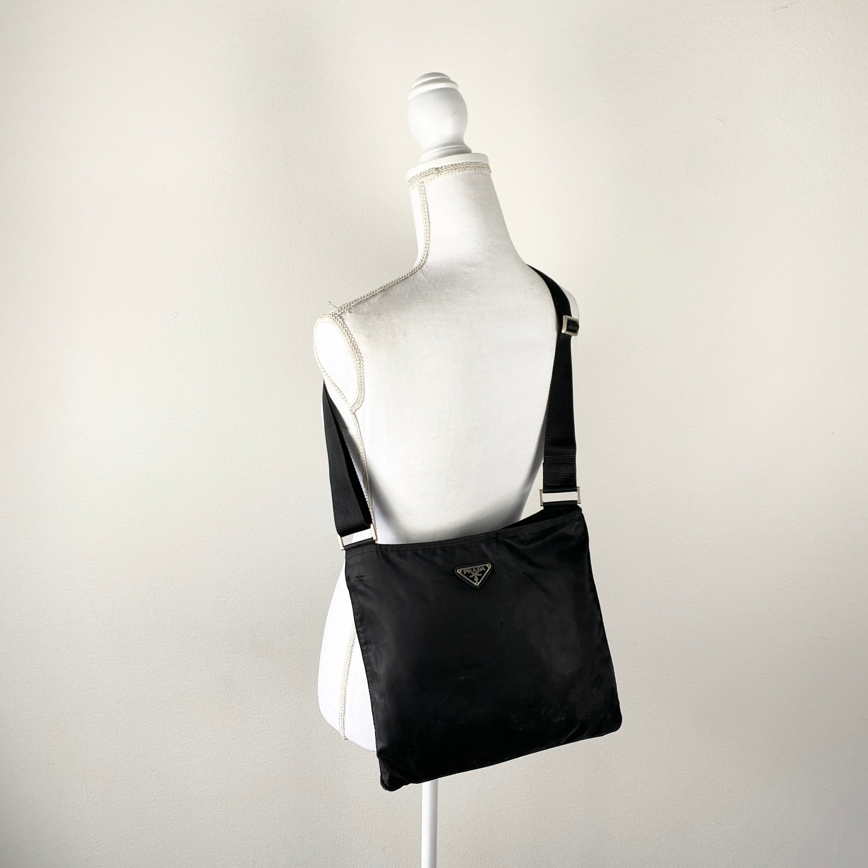 Nylon Flat Crossbody Black - Vintage Luxuries