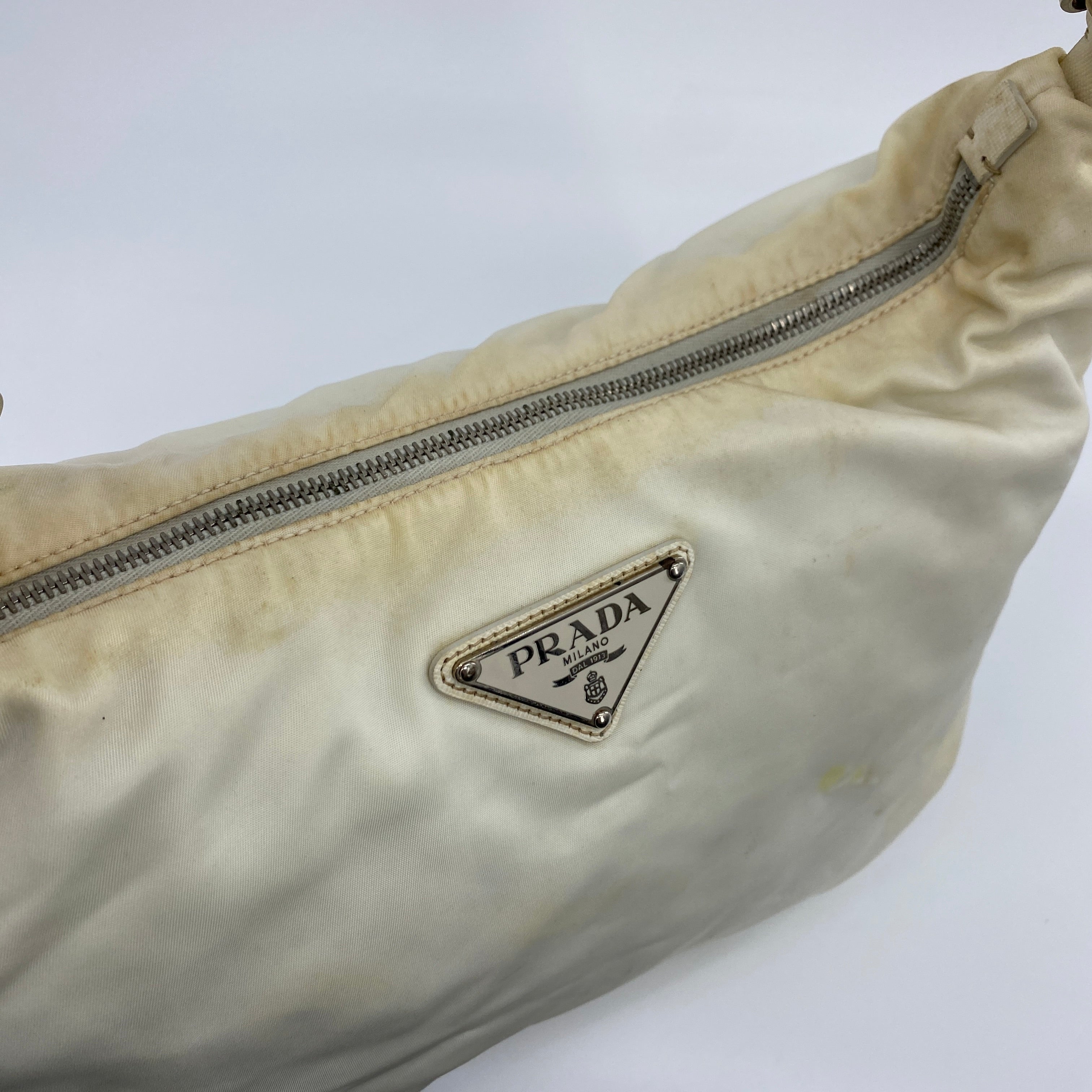 Nylon Hobo Shoulder Bag Off White - Vintage Luxuries