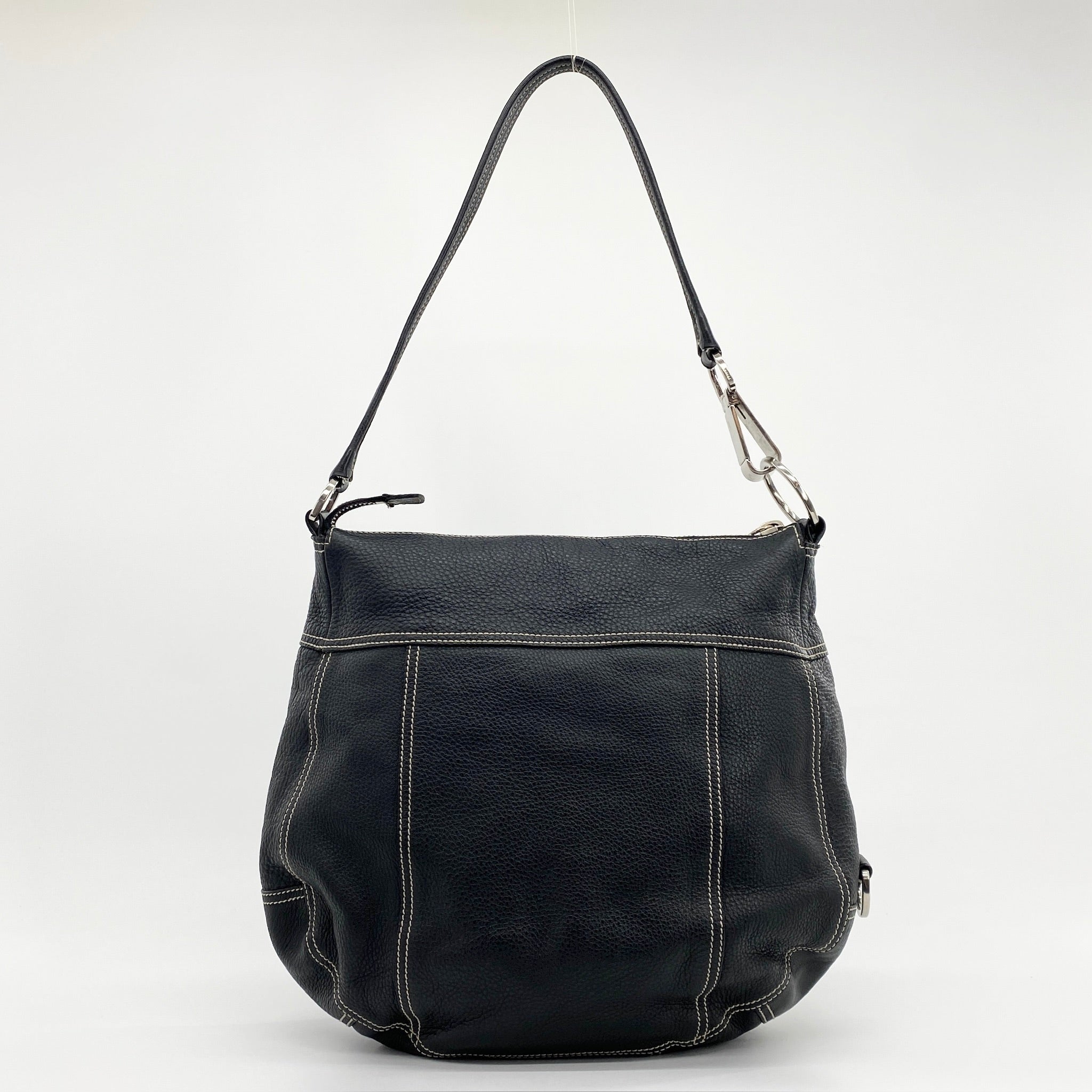 Leather Hobo Shoulder Bag Black