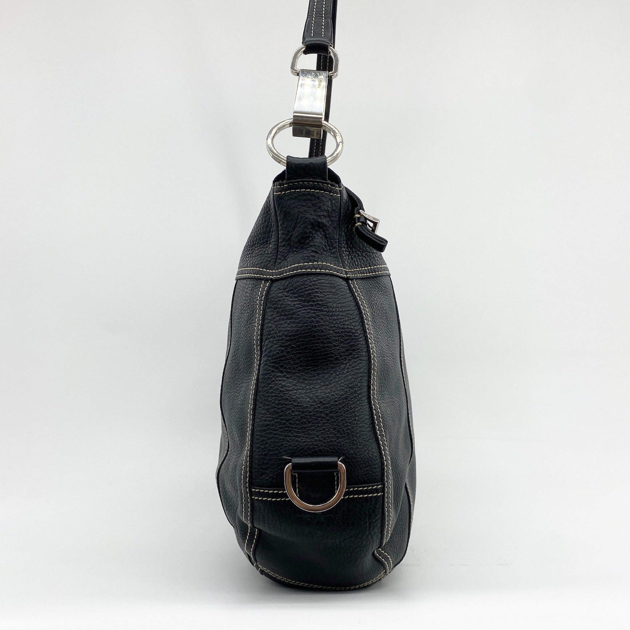 Leather Hobo Shoulder Bag Black